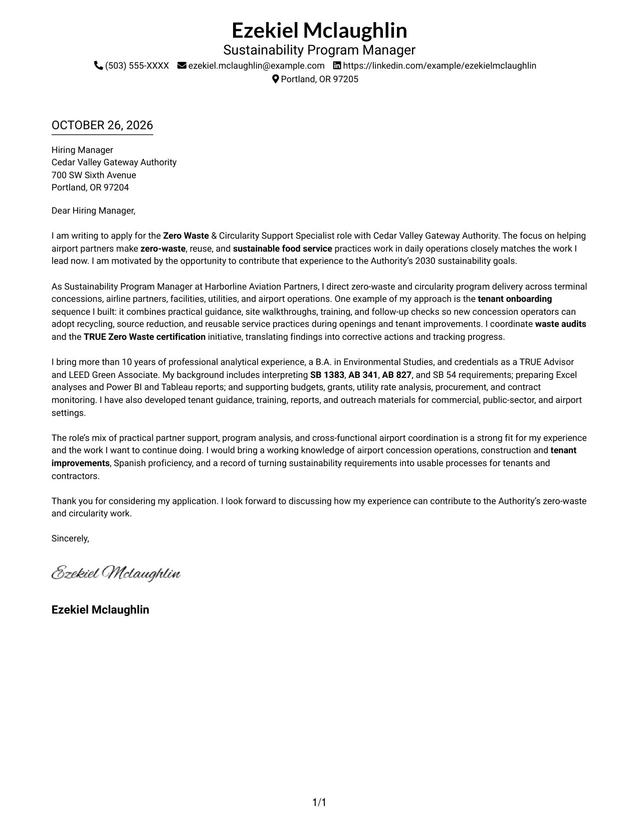 Cover letter example — page 1