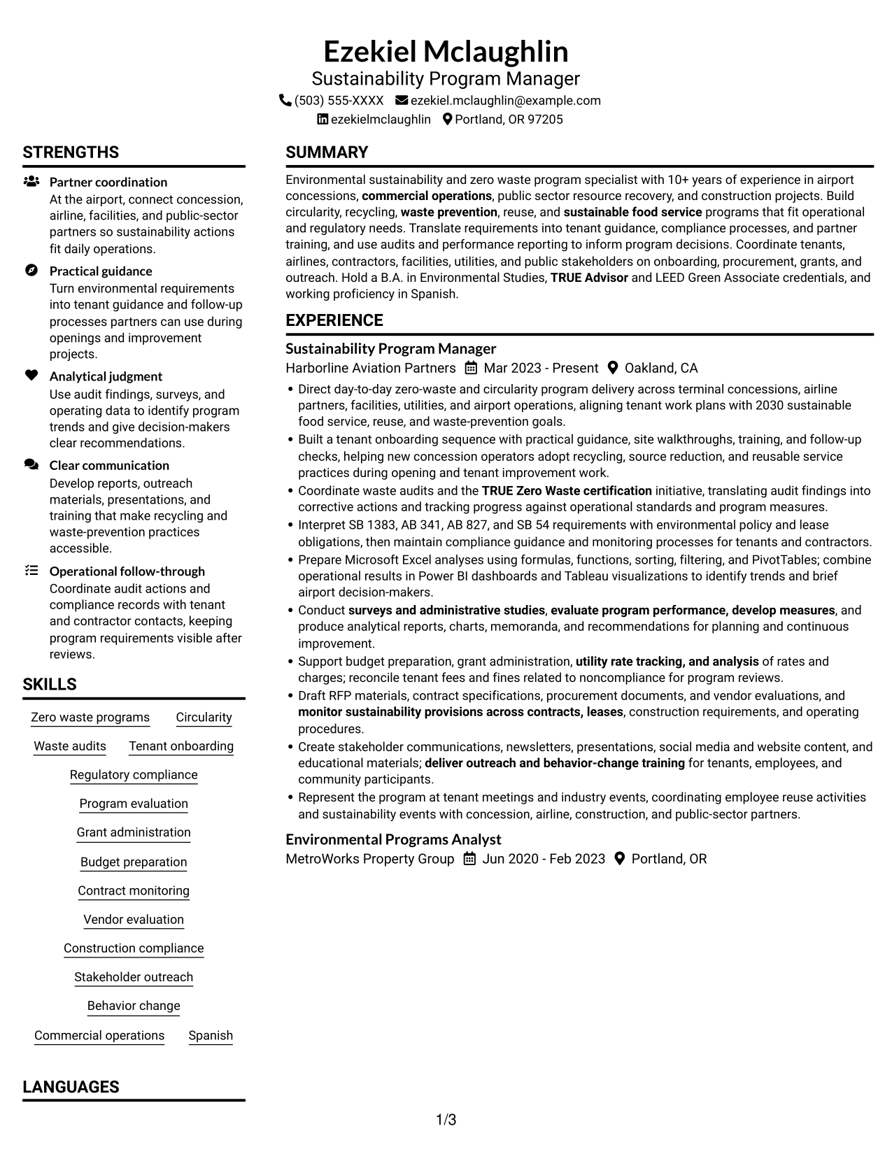 Resume example — page 1