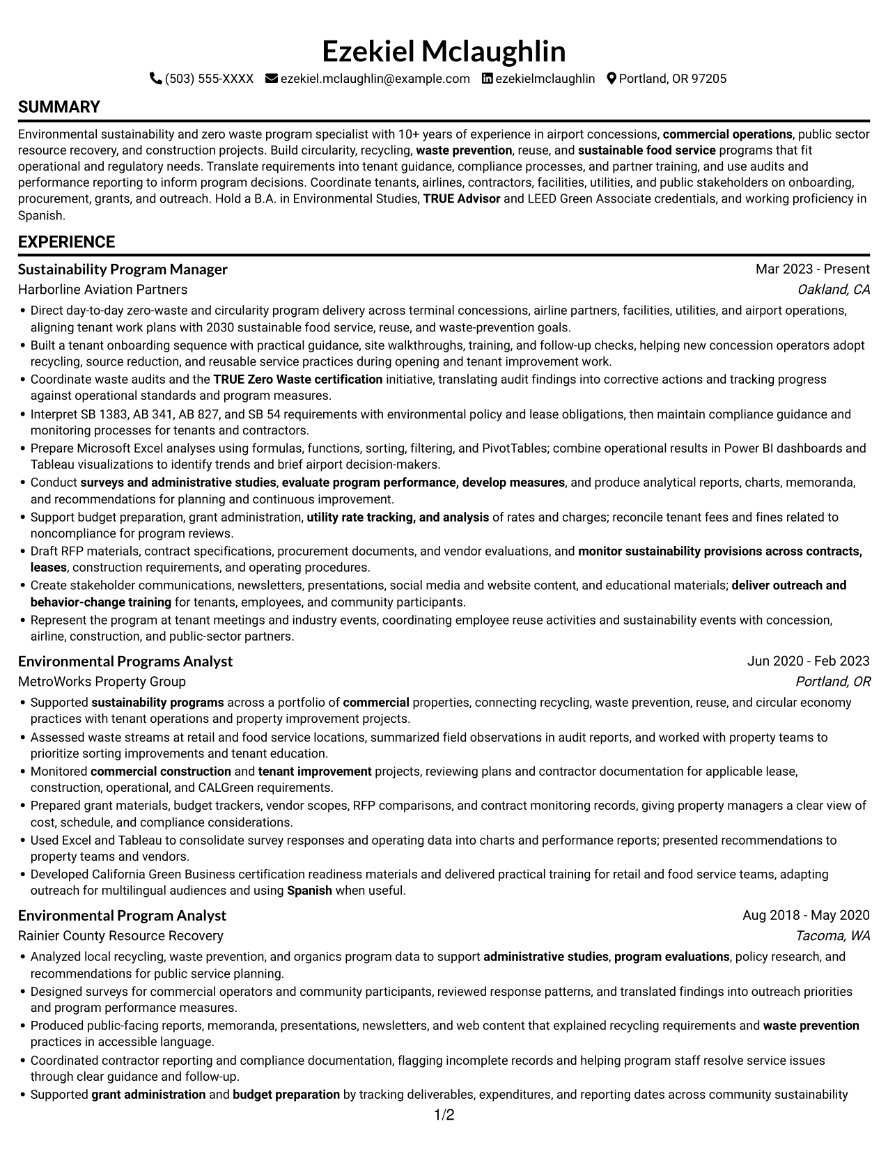 Resume example — page 1