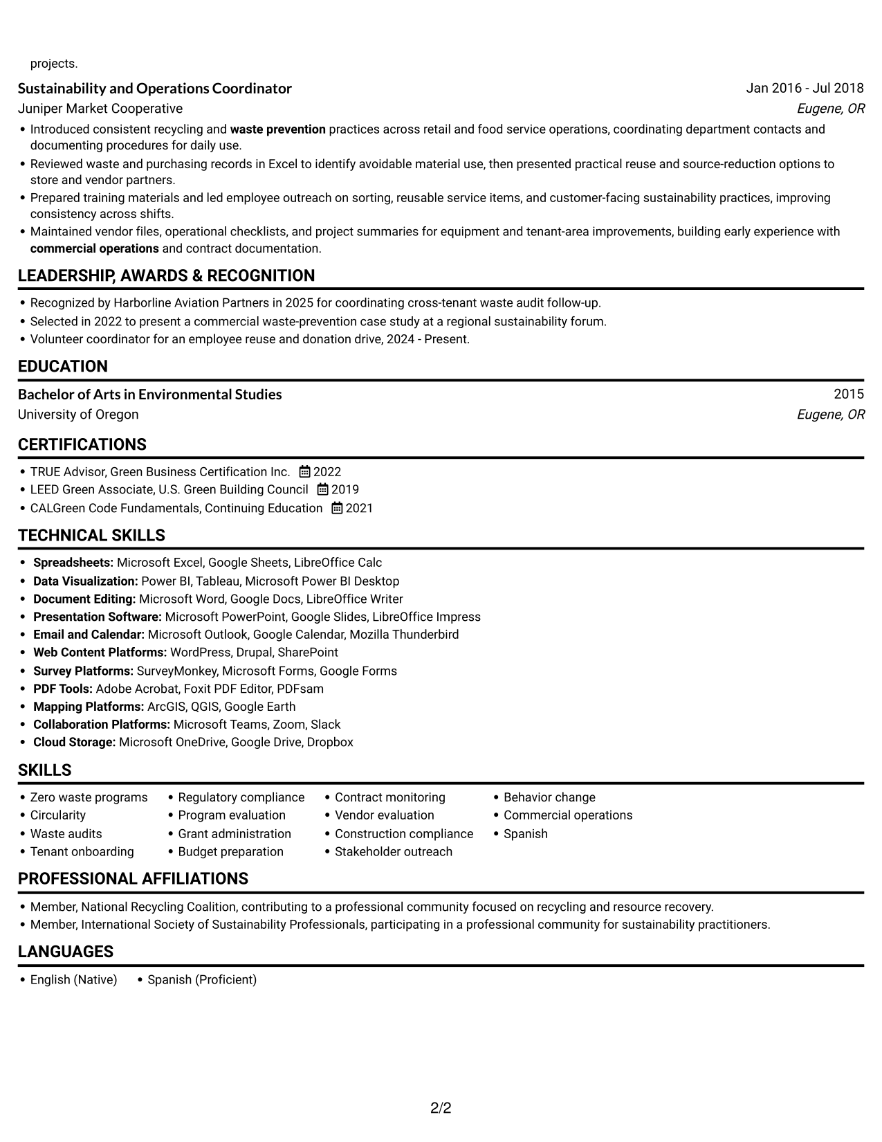 Resume example — page 2