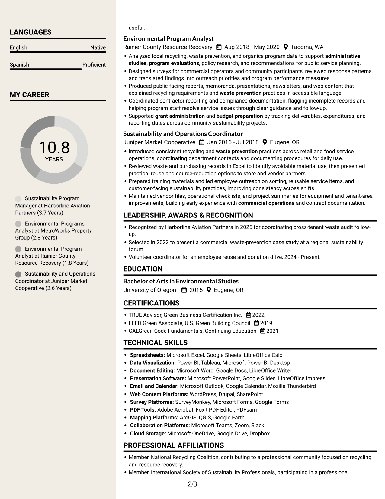 Resume example — page 2