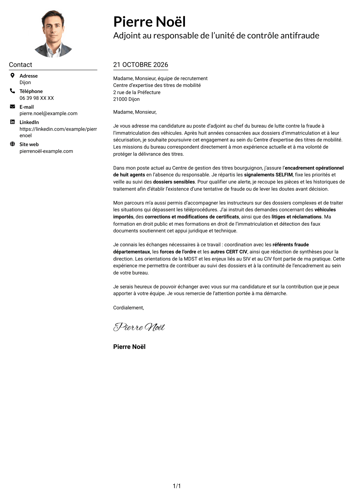 Exemple de lettre de motivation — page 1