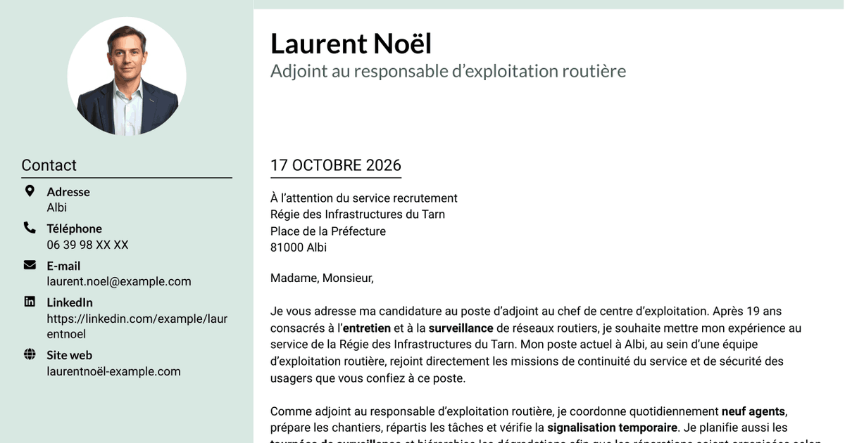 7 modèles de lettre de motivation pour Adjoint au chef de centre d’exploitation - Entretien et exploitation routière, avec exemples