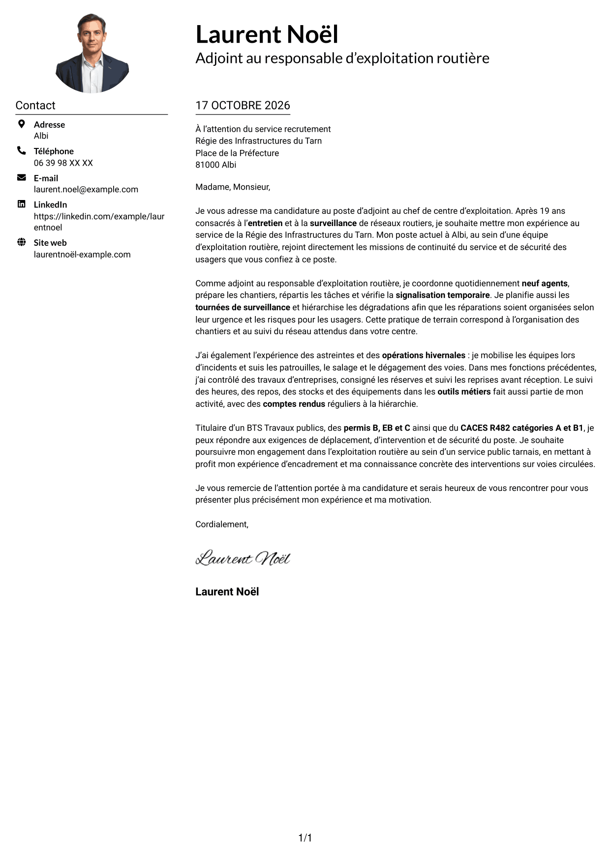 Exemple de lettre de motivation — page 1