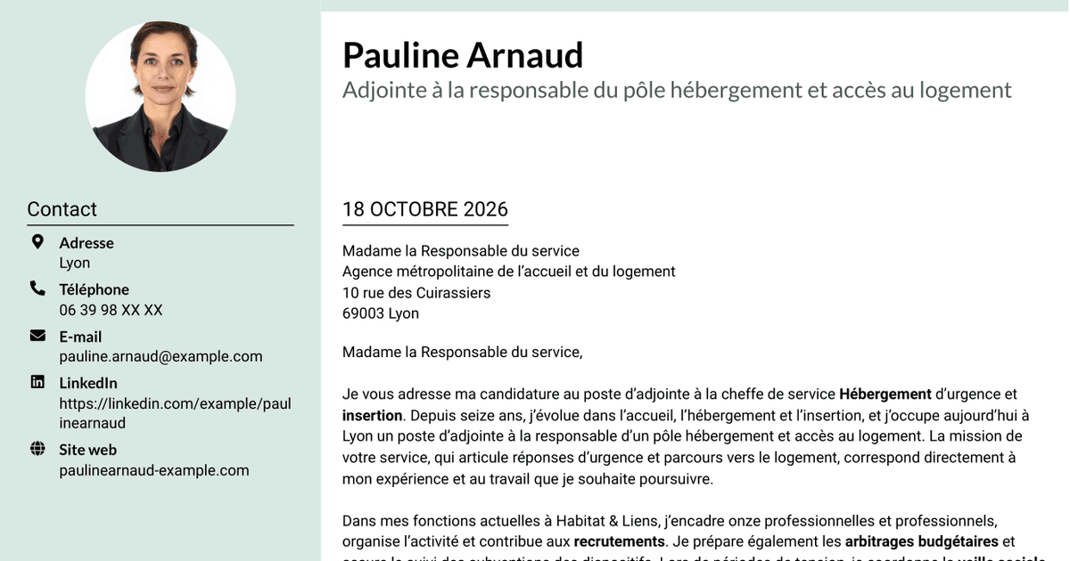 7 modèles de lettre de motivation pour Adjointe à la cheffe de service - Hébergement d'urgence et insertion, avec exemples