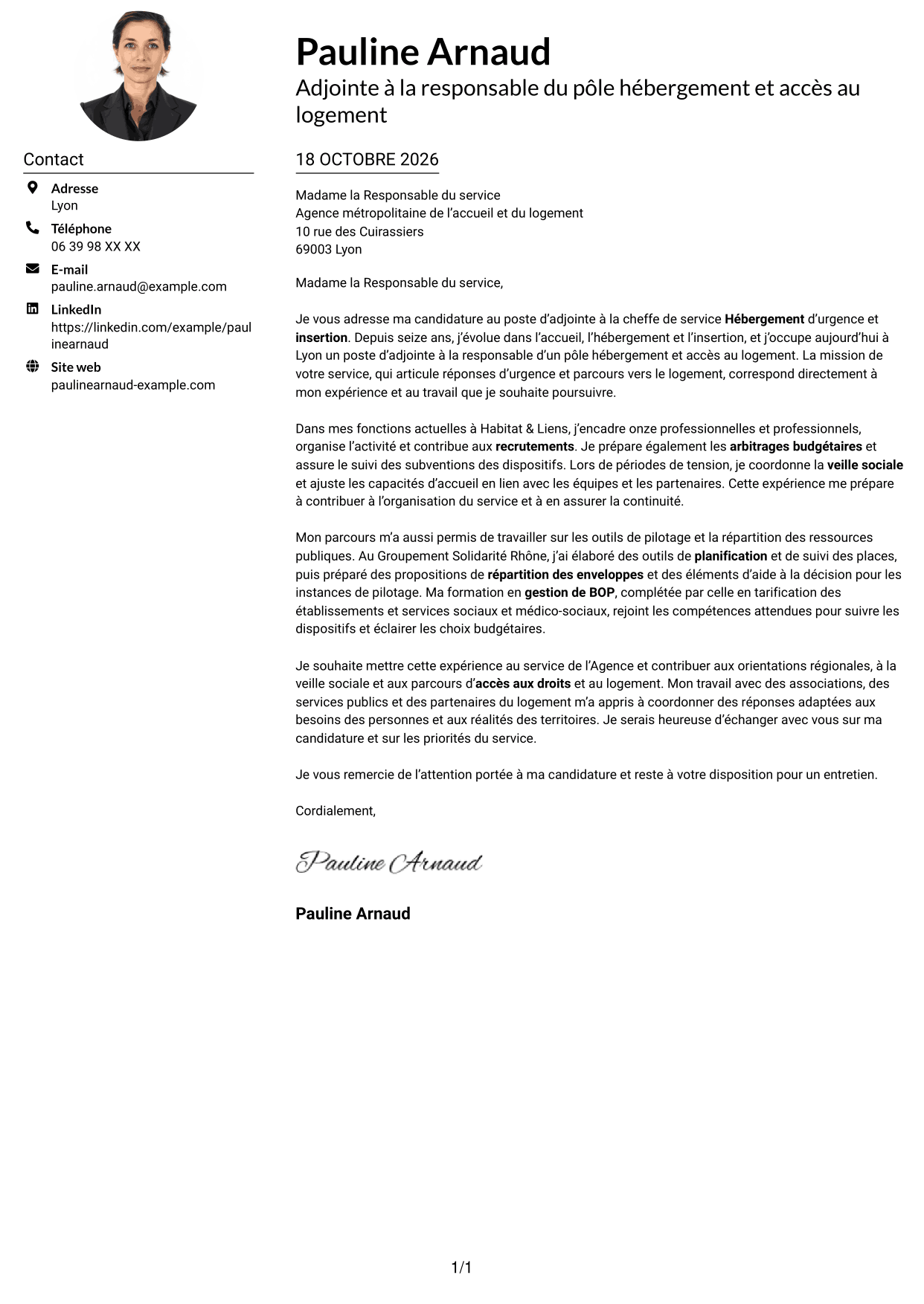Exemple de lettre de motivation — page 1