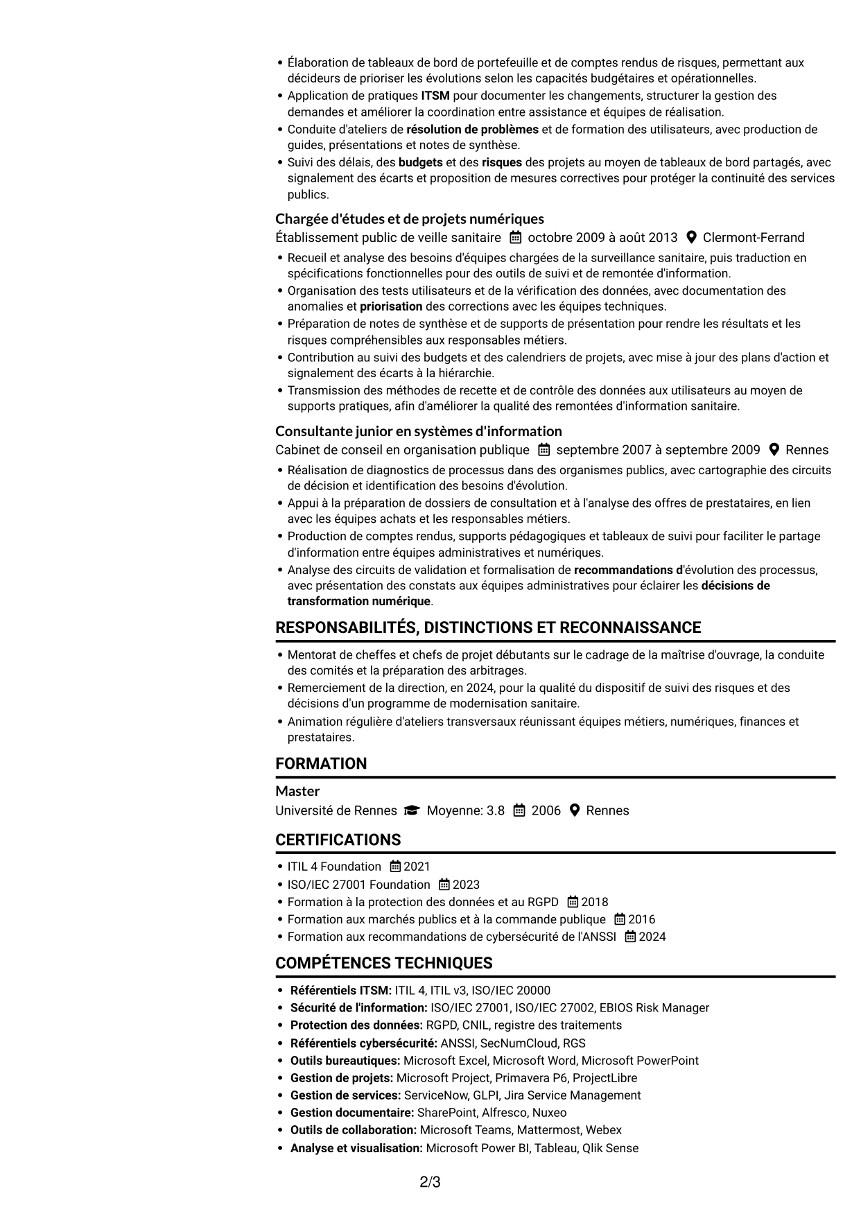 CV Compact (format sobre à deux colonnes avec photo) : Adjointe à la déléguée - Système d'information alimentaire, page 2