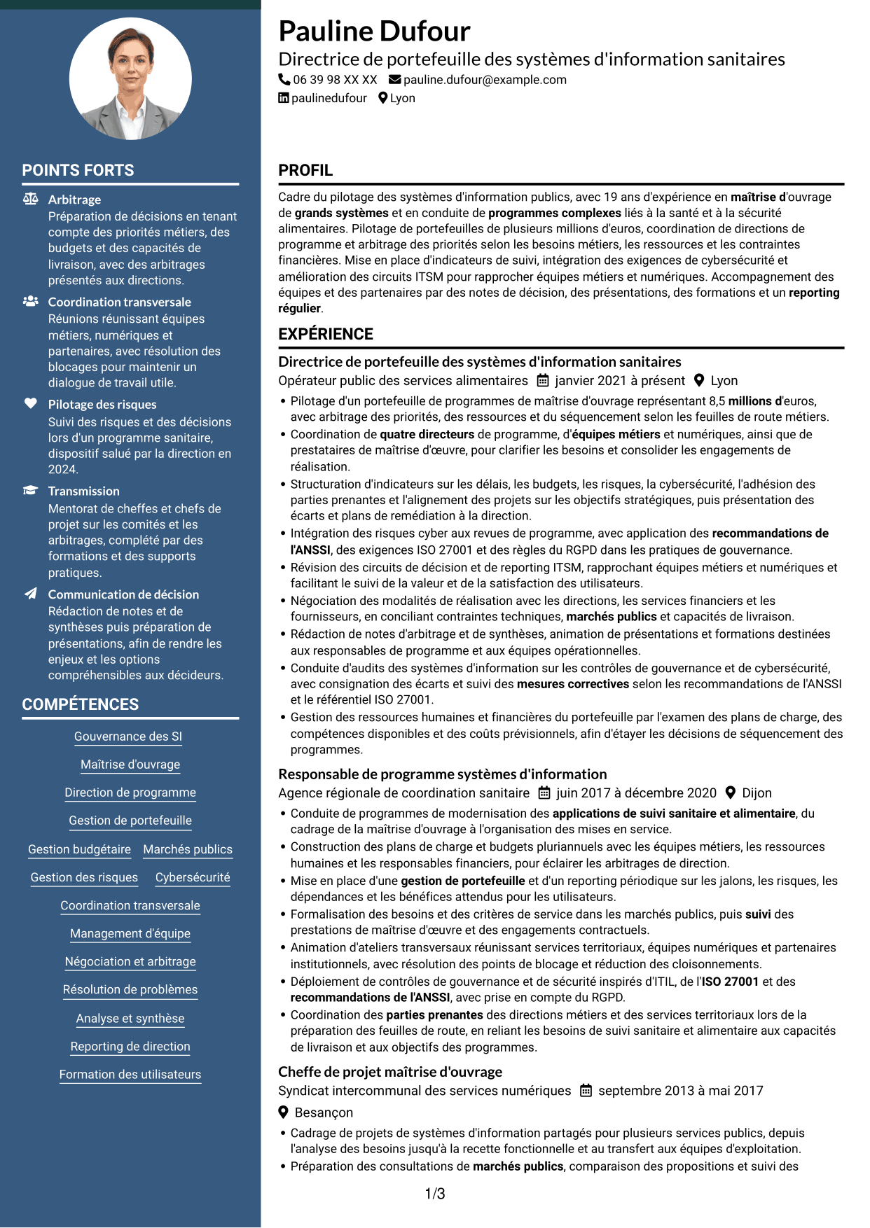 CV Élégant (format à colonne latérale colorée avec photo) : Adjointe à la déléguée - Système d'information alimentaire, page 1
