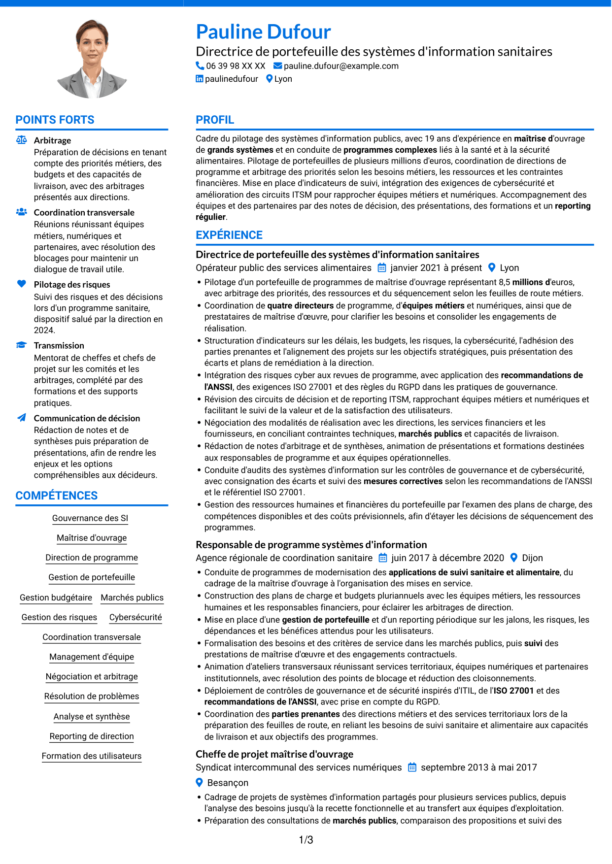 CV Audacieux (format à deux colonnes avec accents colorés et photo) : Adjointe à la déléguée - Système d'information alimentaire, page 1