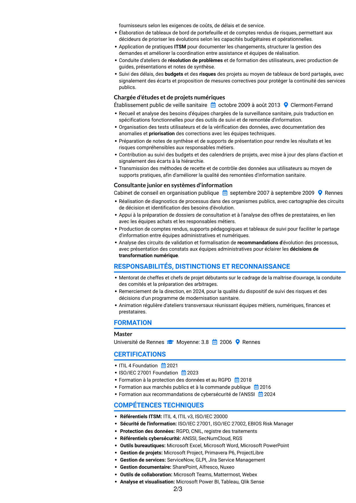 CV Audacieux (format à deux colonnes avec accents colorés et photo) : Adjointe à la déléguée - Système d'information alimentaire, page 2