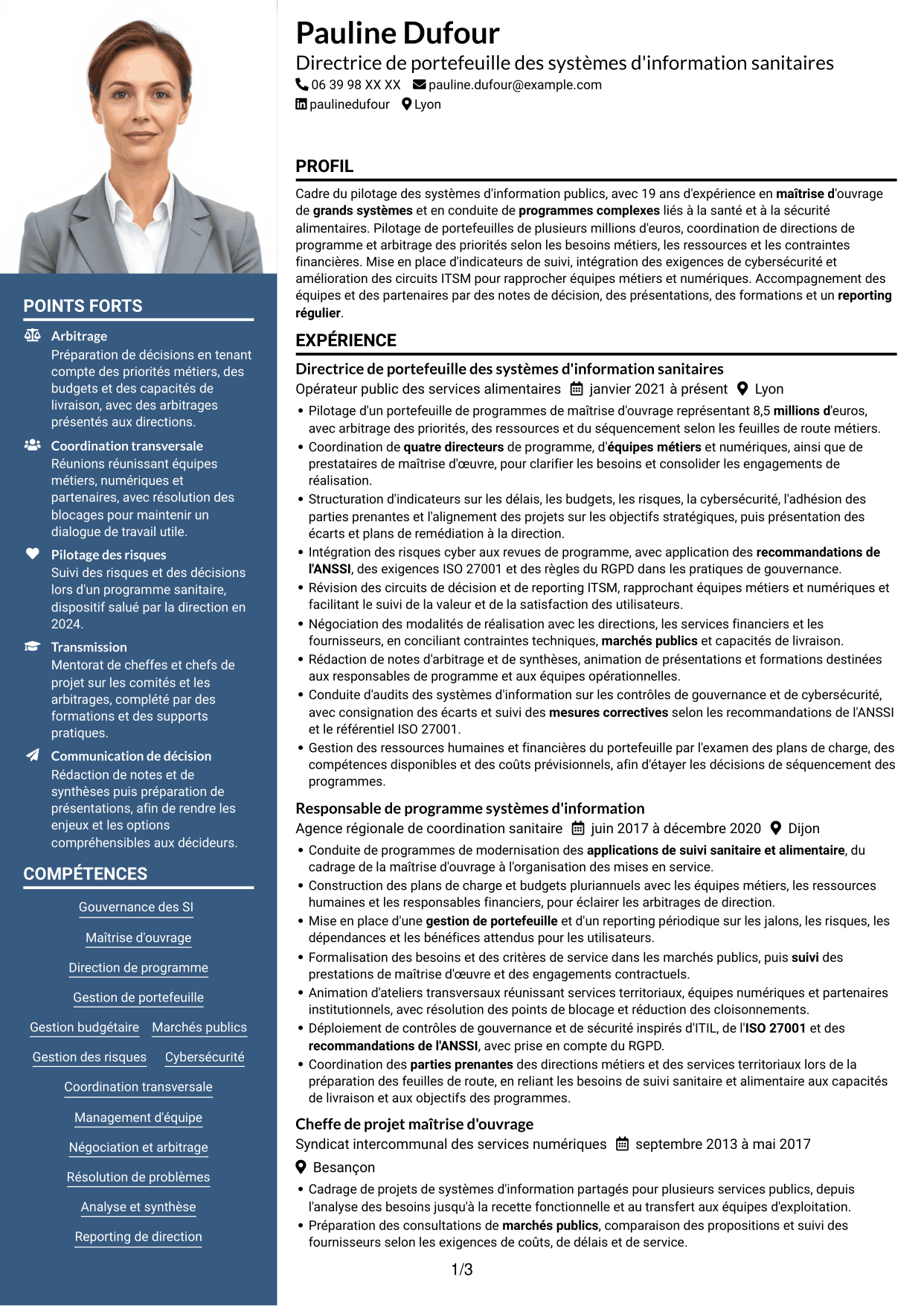 CV Signature (format à colonne latérale colorée avec grande photo) : Adjointe à la déléguée - Système d'information alimentaire, page 1