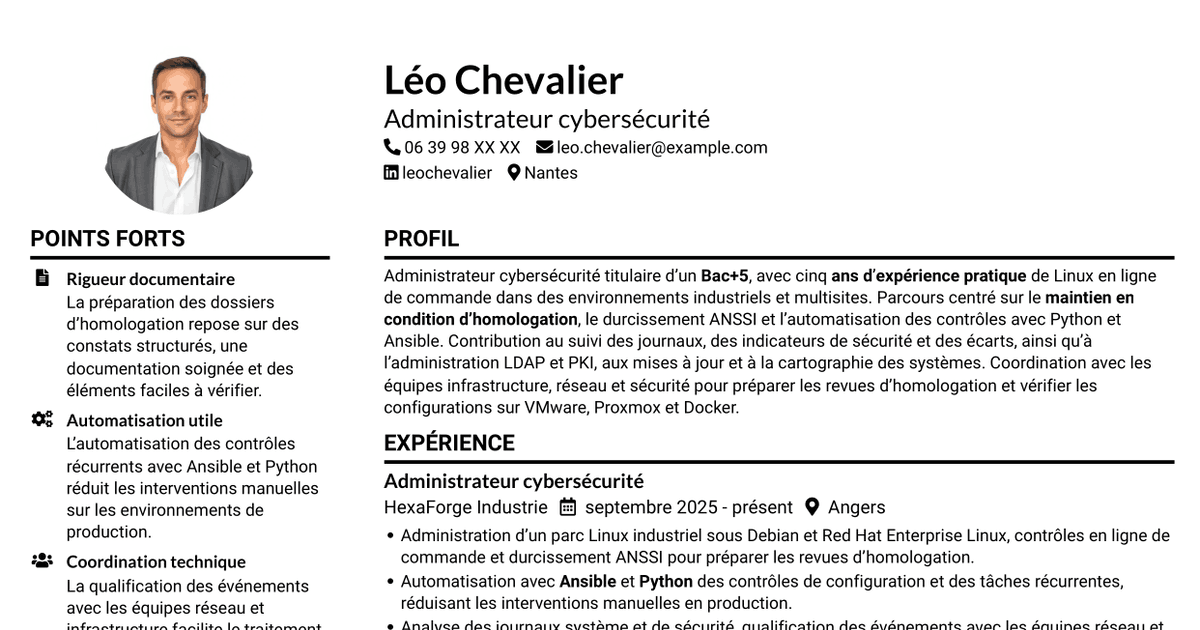 7 modèles de CV pour Administrateur Cybersécurité, avec exemples