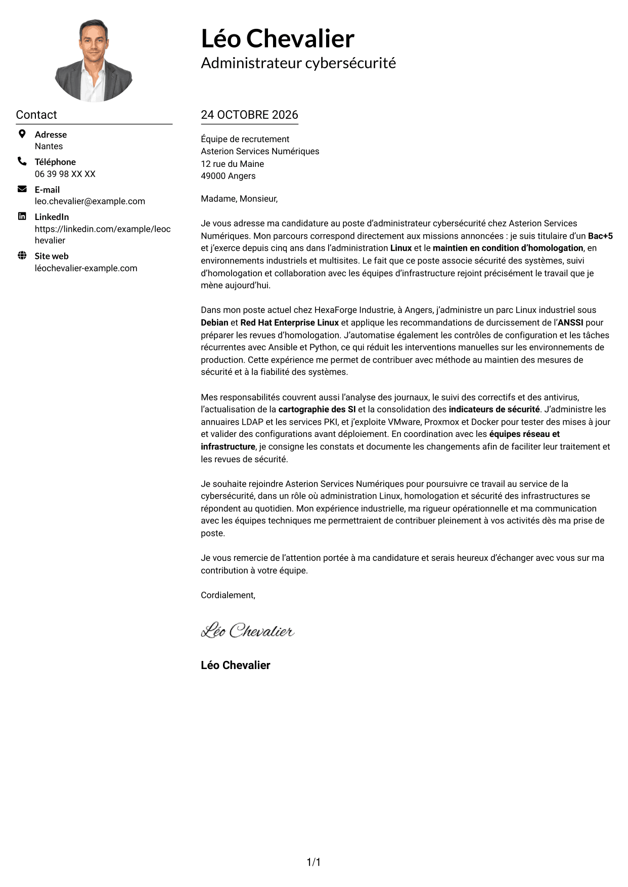 Exemple de lettre de motivation — page 1