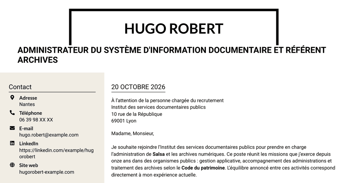 7 modèles de lettre de motivation pour Administrateur du système d'information Salsa et référent archives numériques, avec exemples