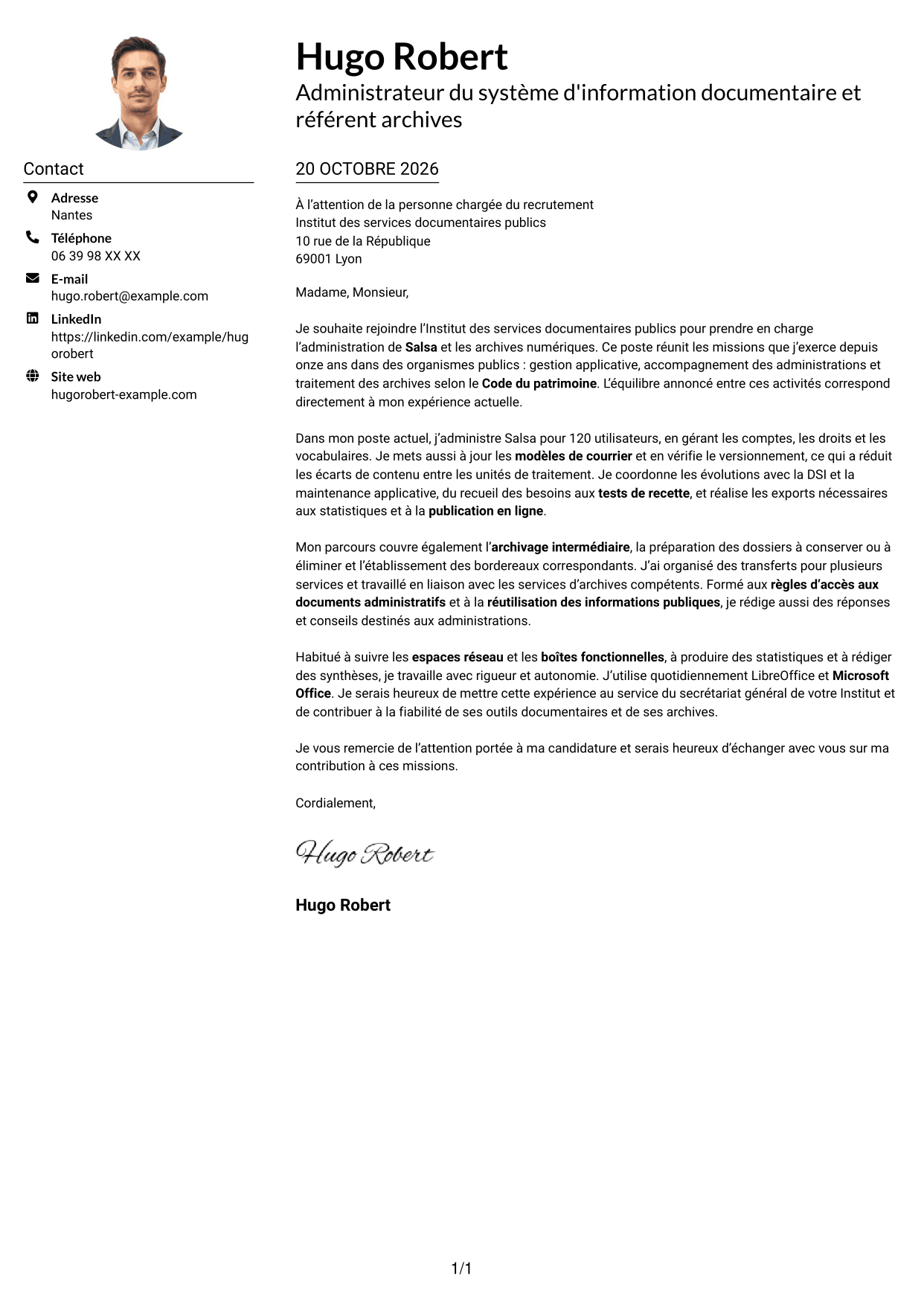 Exemple de lettre de motivation — page 1
