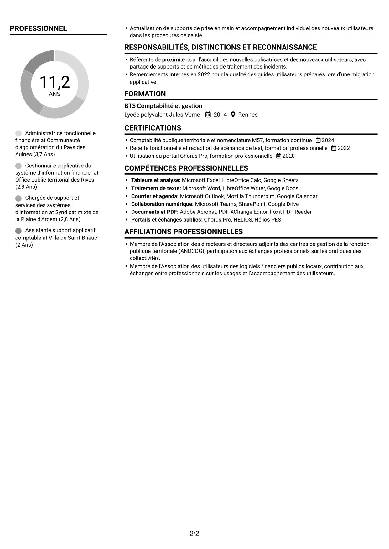 CV Compact (format sobre à deux colonnes avec photo) : Administrateur fonctionnel - SI financier, page 2