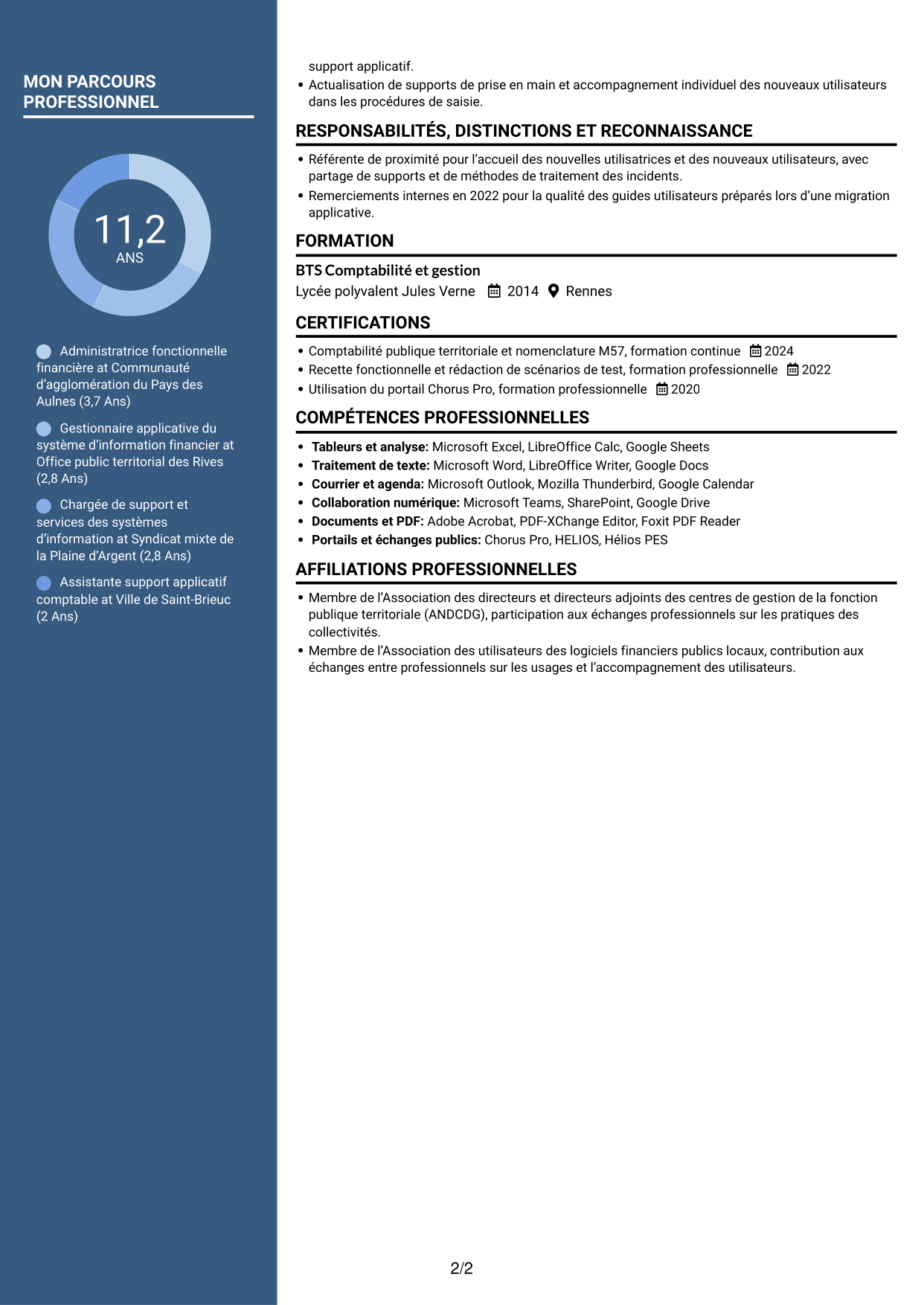 CV Élégant (format à colonne latérale colorée avec photo) : Administrateur fonctionnel - SI financier, page 2