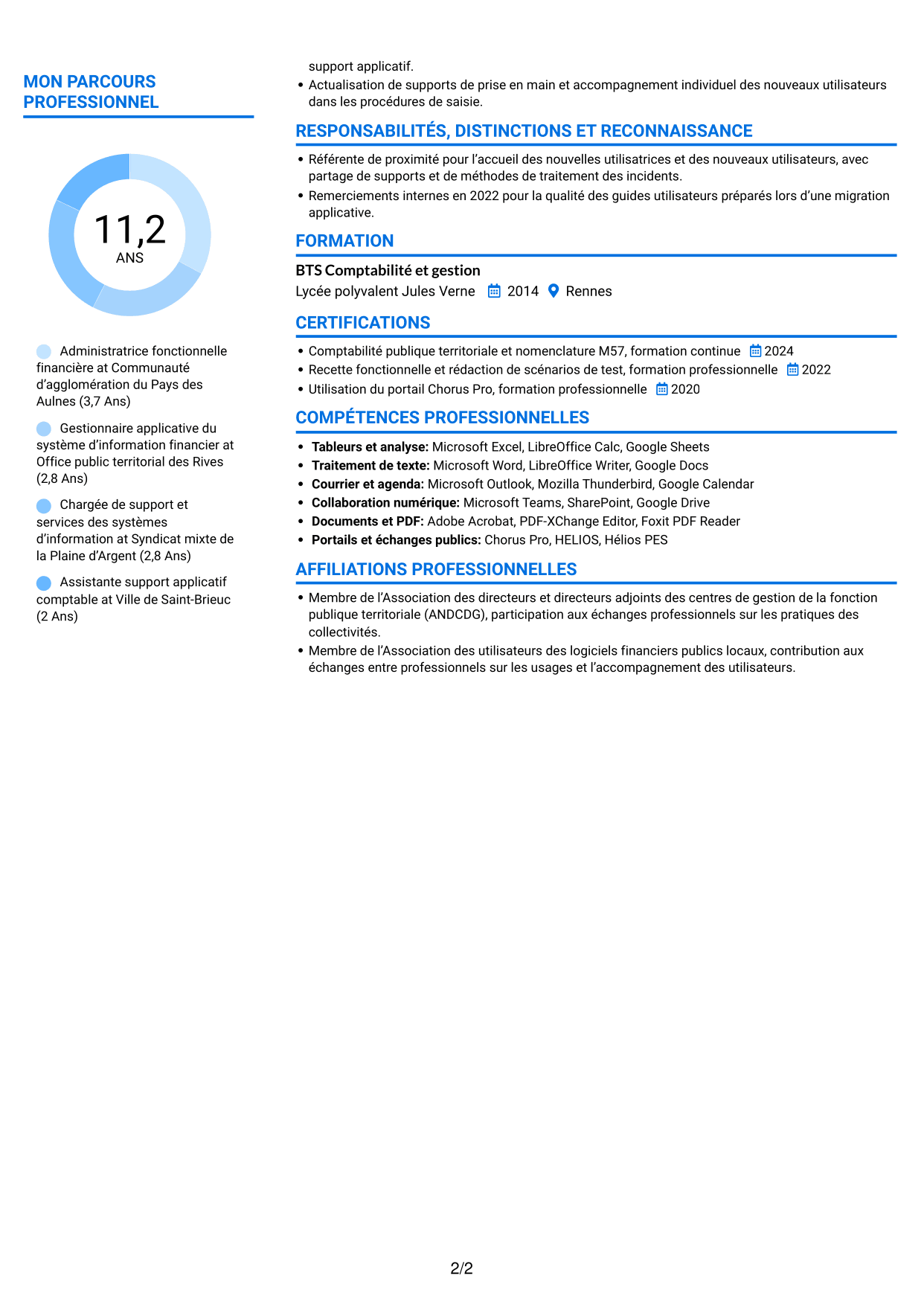 CV Audacieux (format à deux colonnes avec accents colorés et photo) : Administrateur fonctionnel - SI financier, page 2