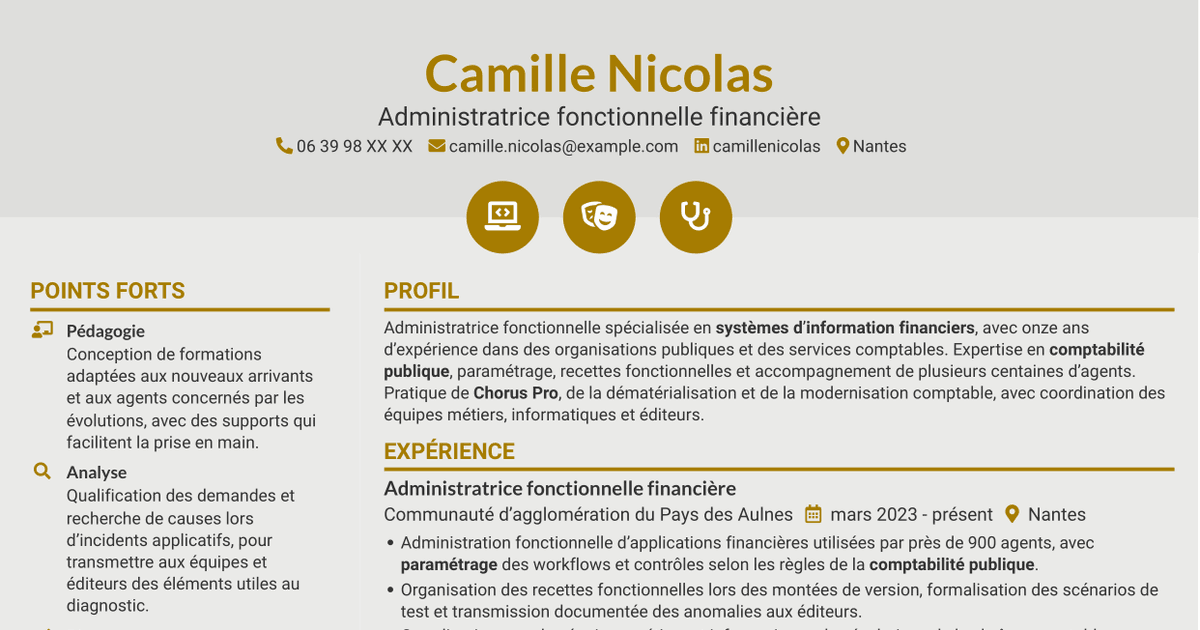 7 modèles de CV pour Administrateur fonctionnel - SI financier, avec exemples
