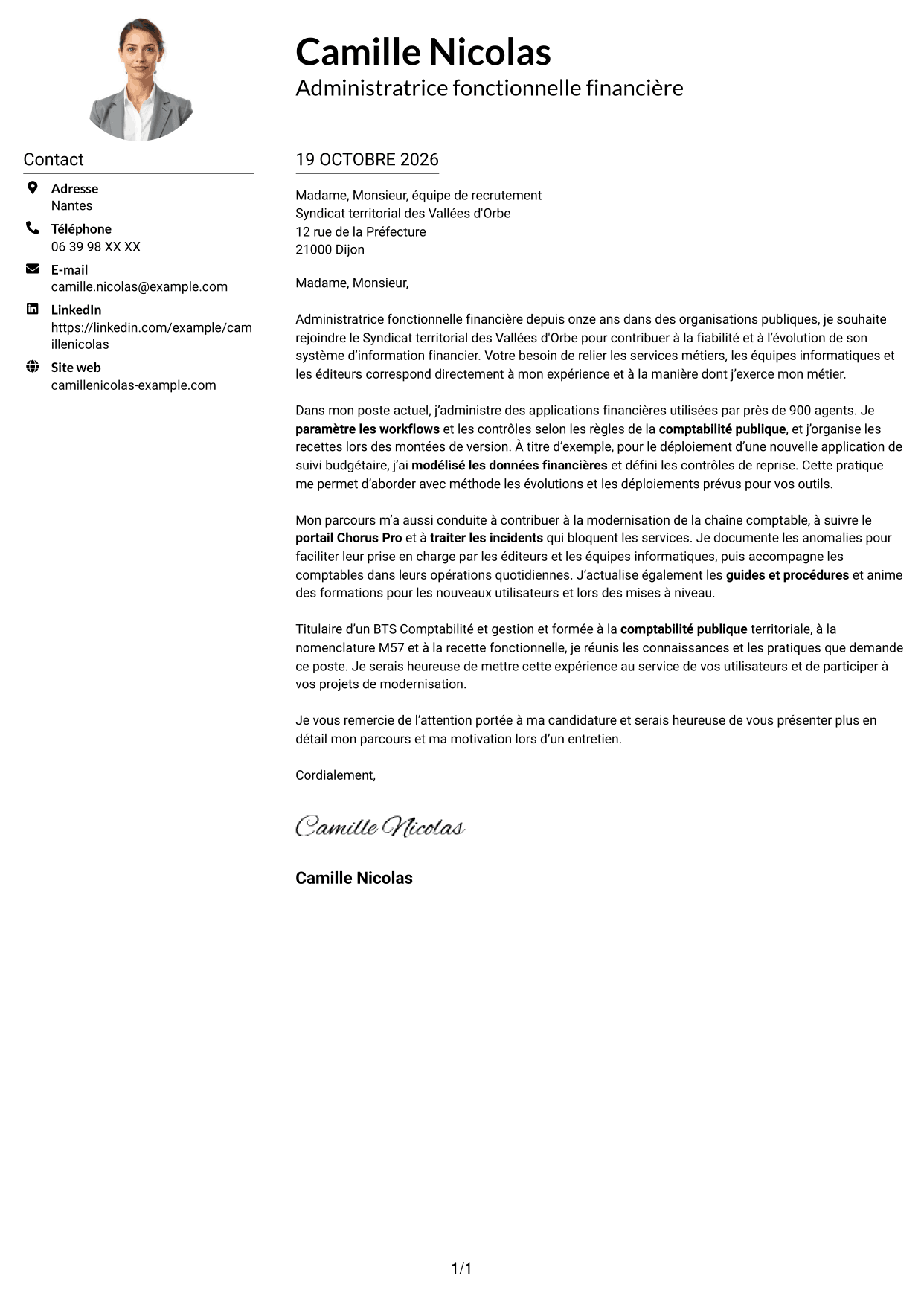 Exemple de lettre de motivation — page 1