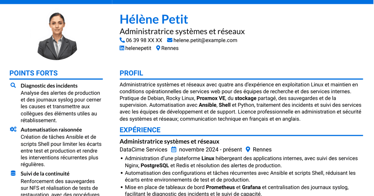 7 modèles de CV pour Administrateur systèmes et réseaux - Infrastructures Linux et haute disponibilité, avec exemples
