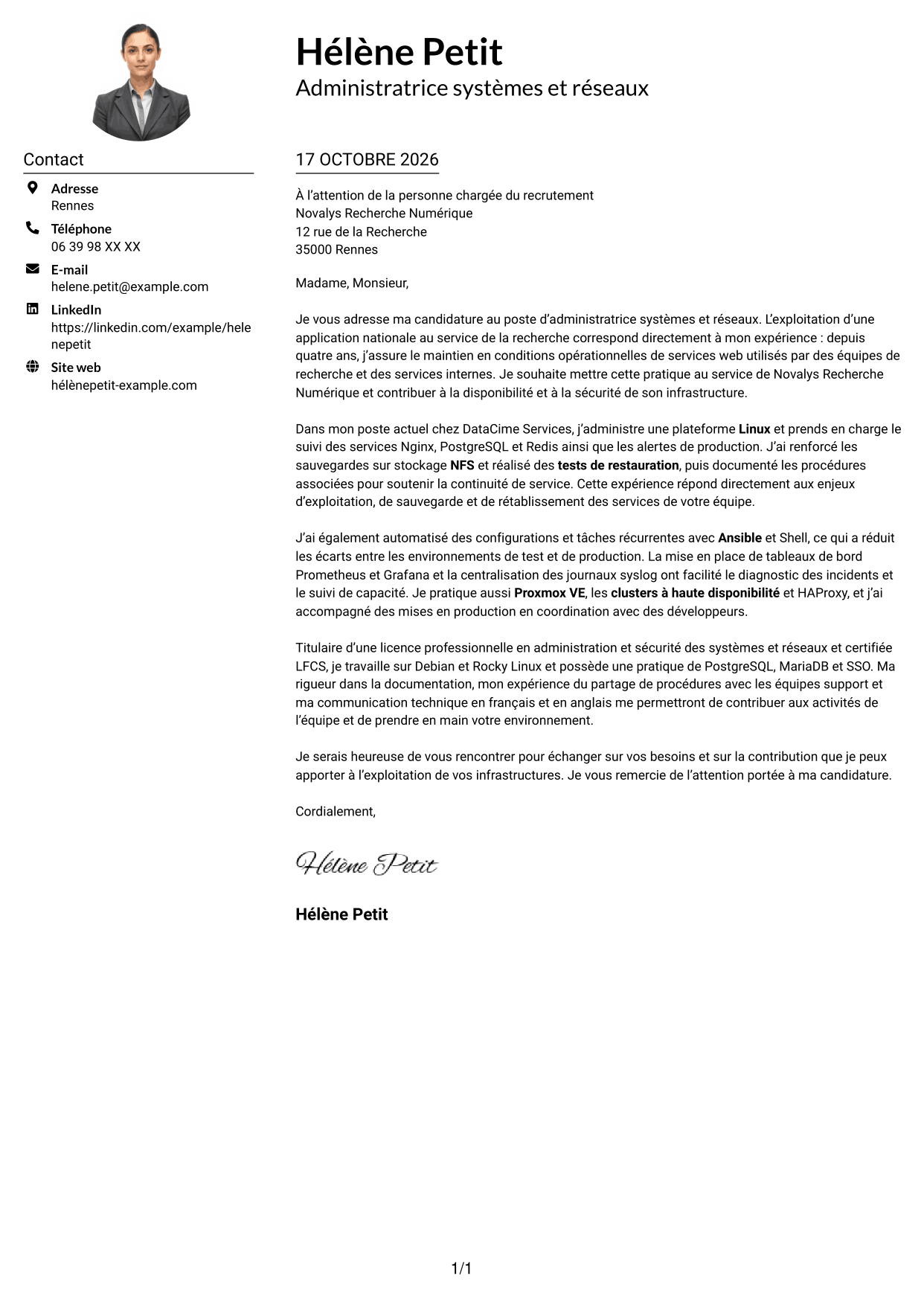 Exemple de lettre de motivation — page 1