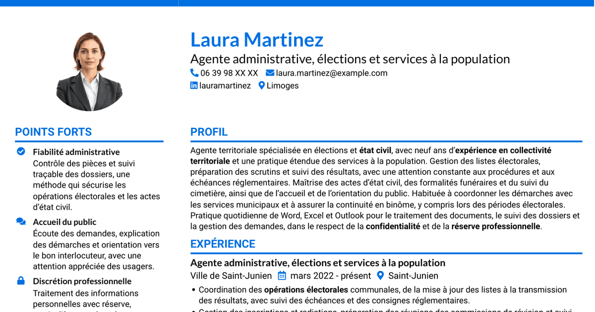 7 modèles de CV pour Agent administratif - Élections et état civil, avec exemples