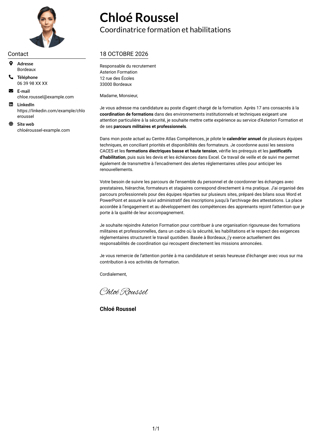 Exemple de lettre de motivation — page 1