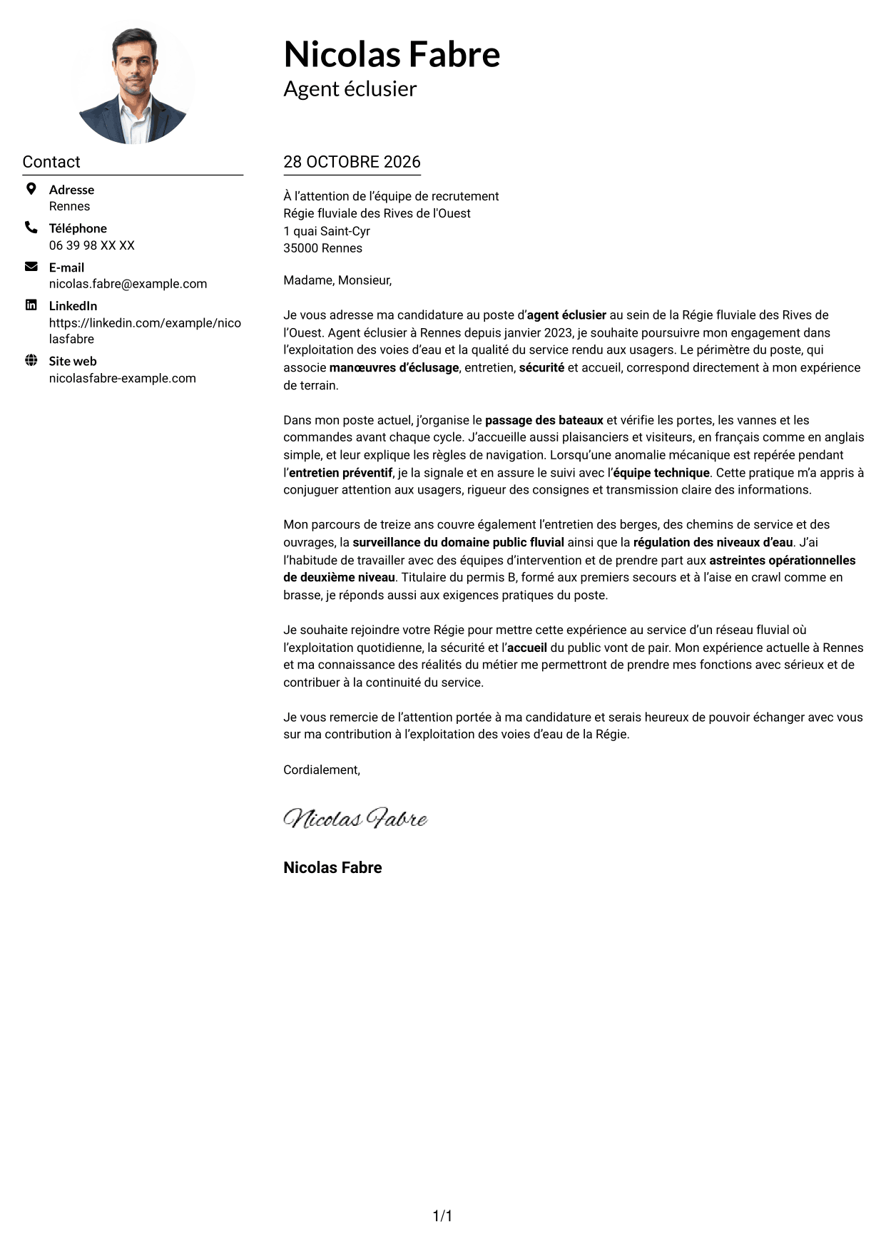 Exemple de lettre de motivation — page 1