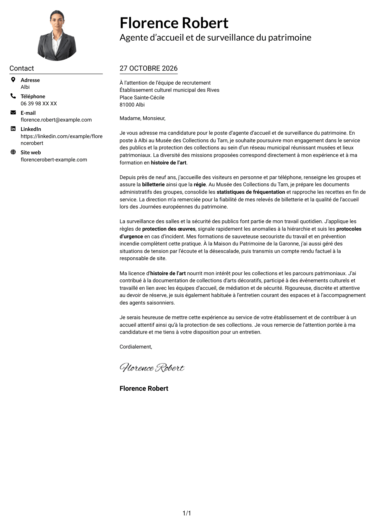Exemple de lettre de motivation — page 1
