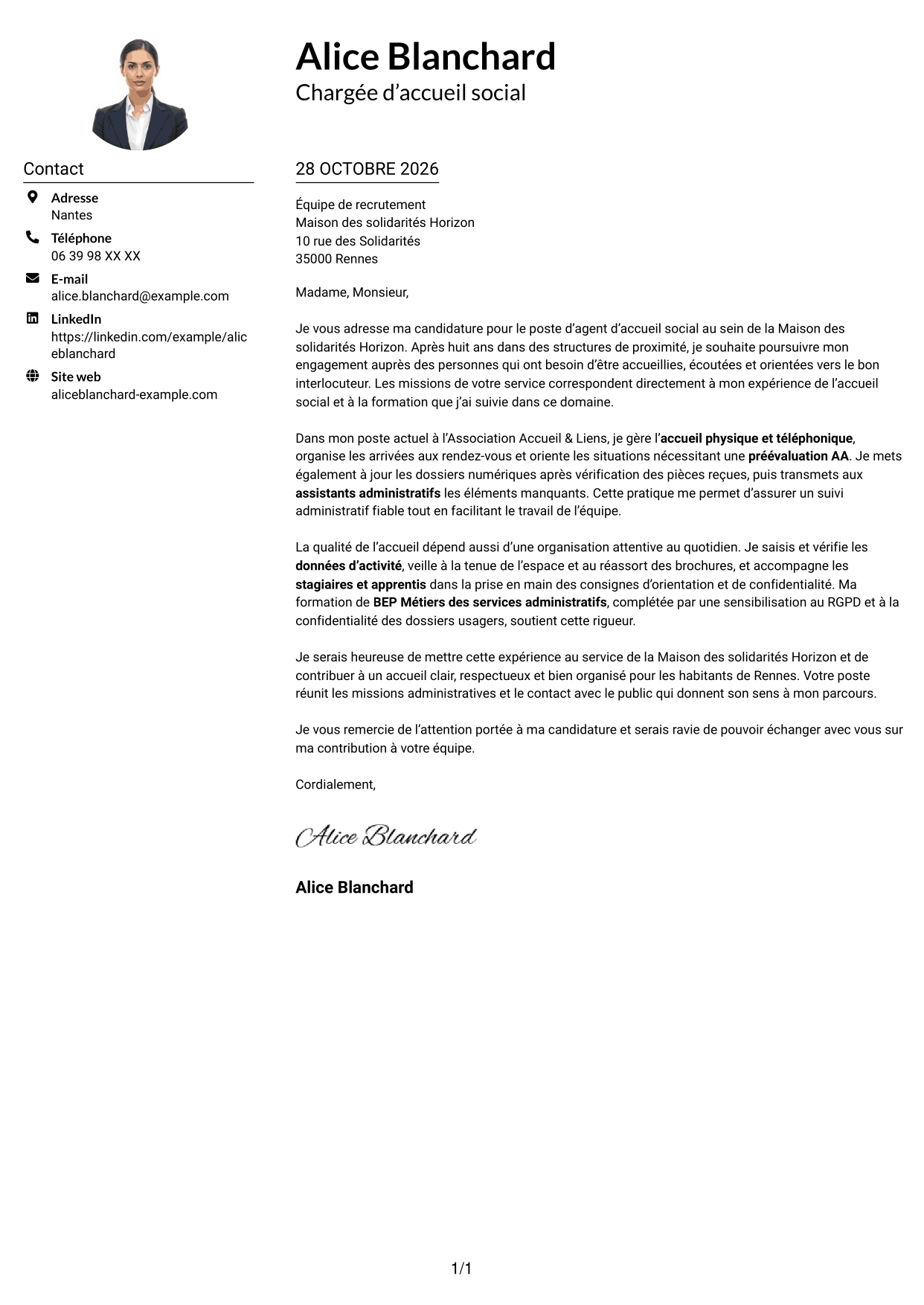 Exemple de lettre de motivation — page 1