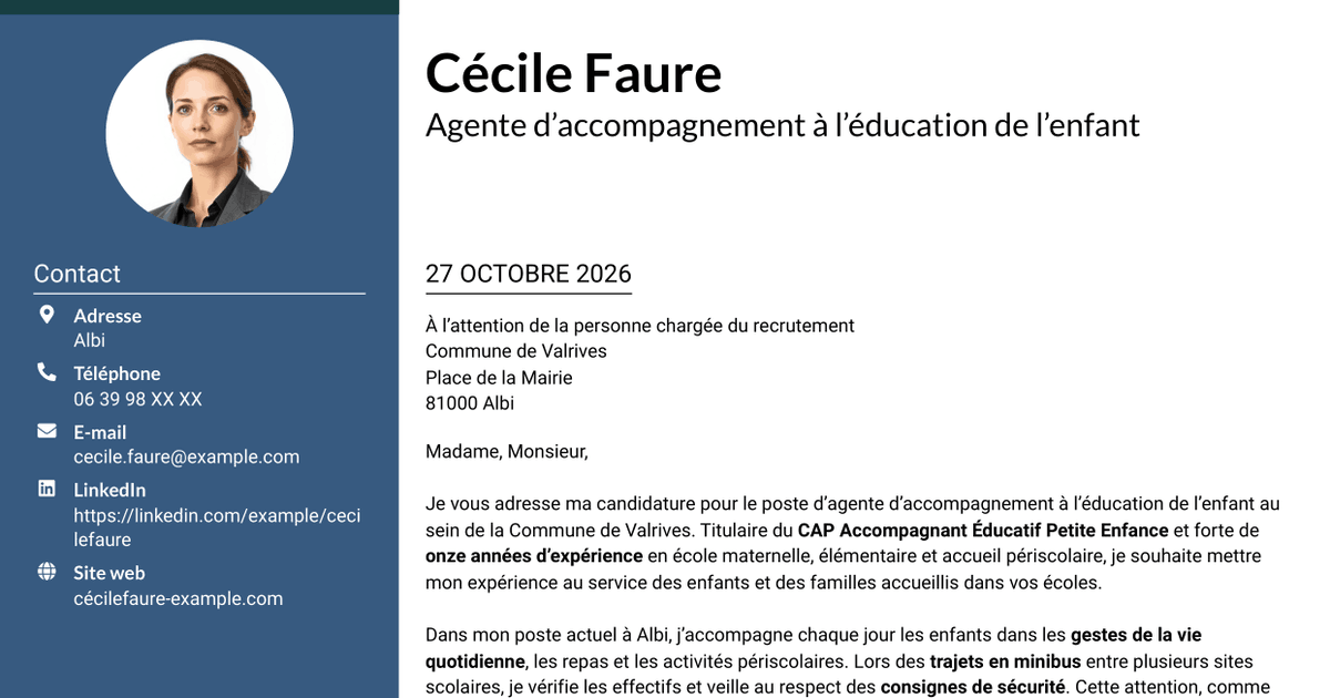 7 modèles de lettre de motivation pour Agent d'accompagnement à l'éducation de l'enfant, avec exemples