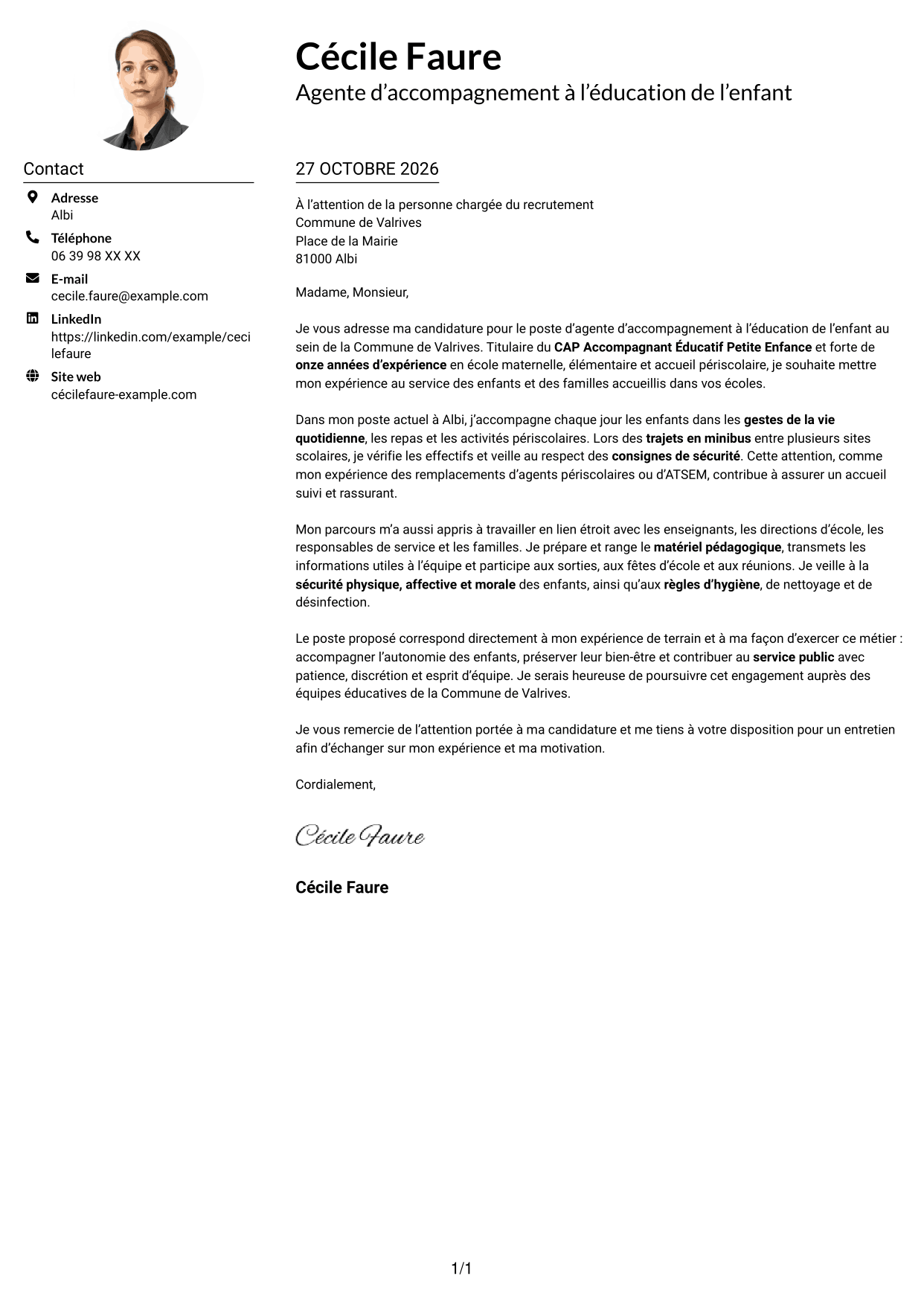 Exemple de lettre de motivation — page 1