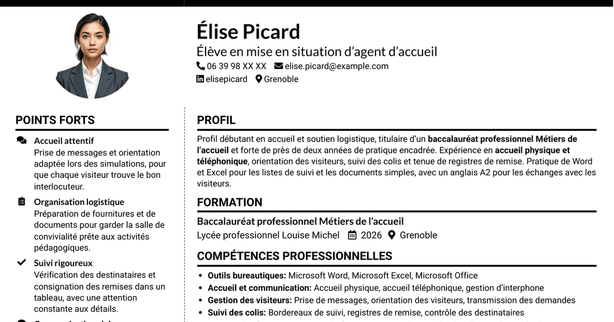 7 modèles de CV pour Agent d'accueil - Support logistique, avec exemples