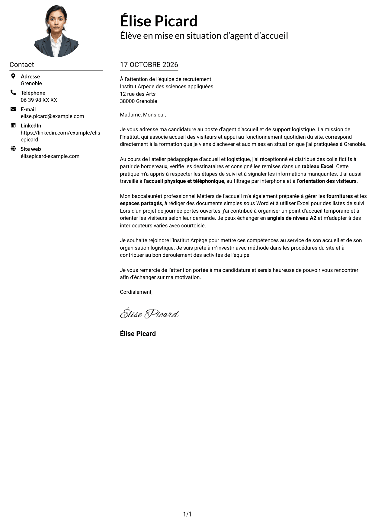 Exemple de lettre de motivation — page 1