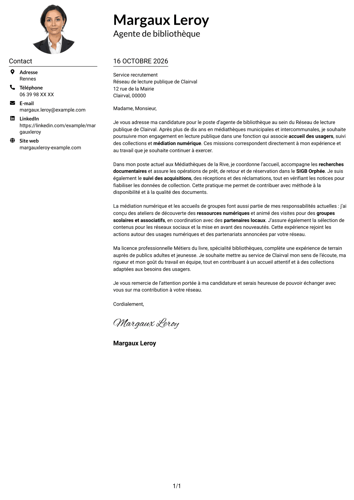 Exemple de lettre de motivation — page 1