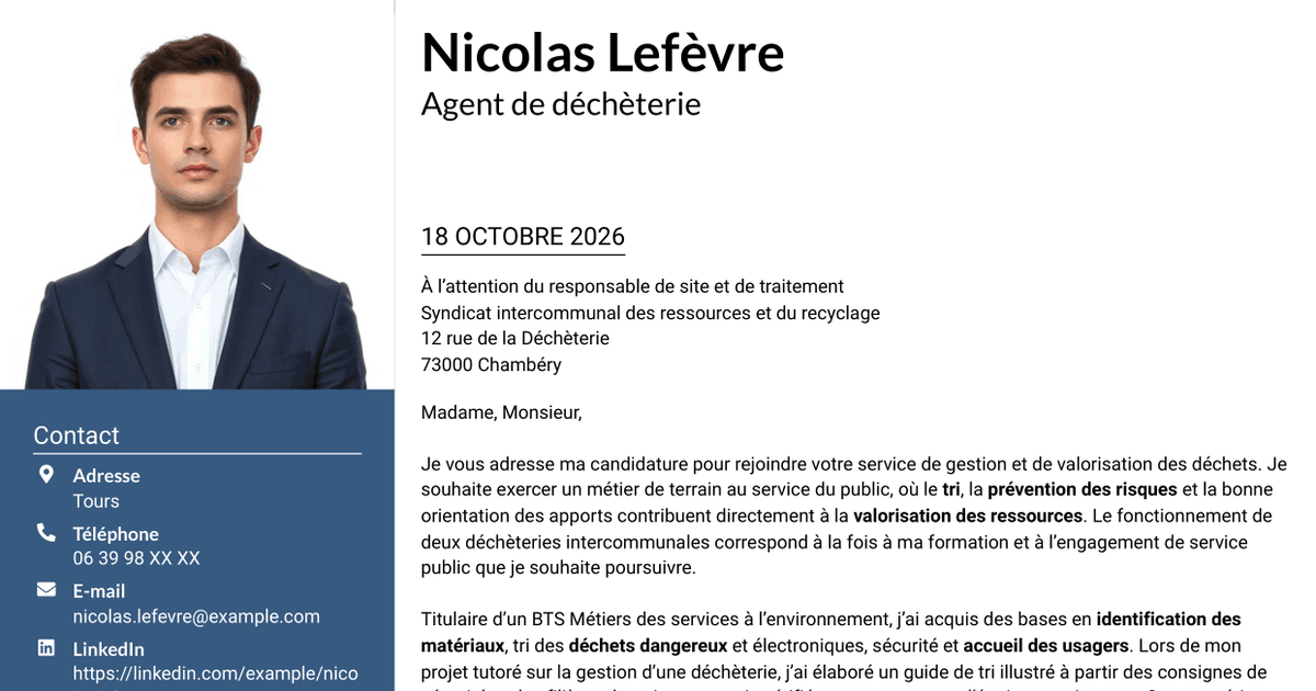7 modèles de lettre de motivation pour Agent de déchèterie - Tri et valorisation des déchets, avec exemples