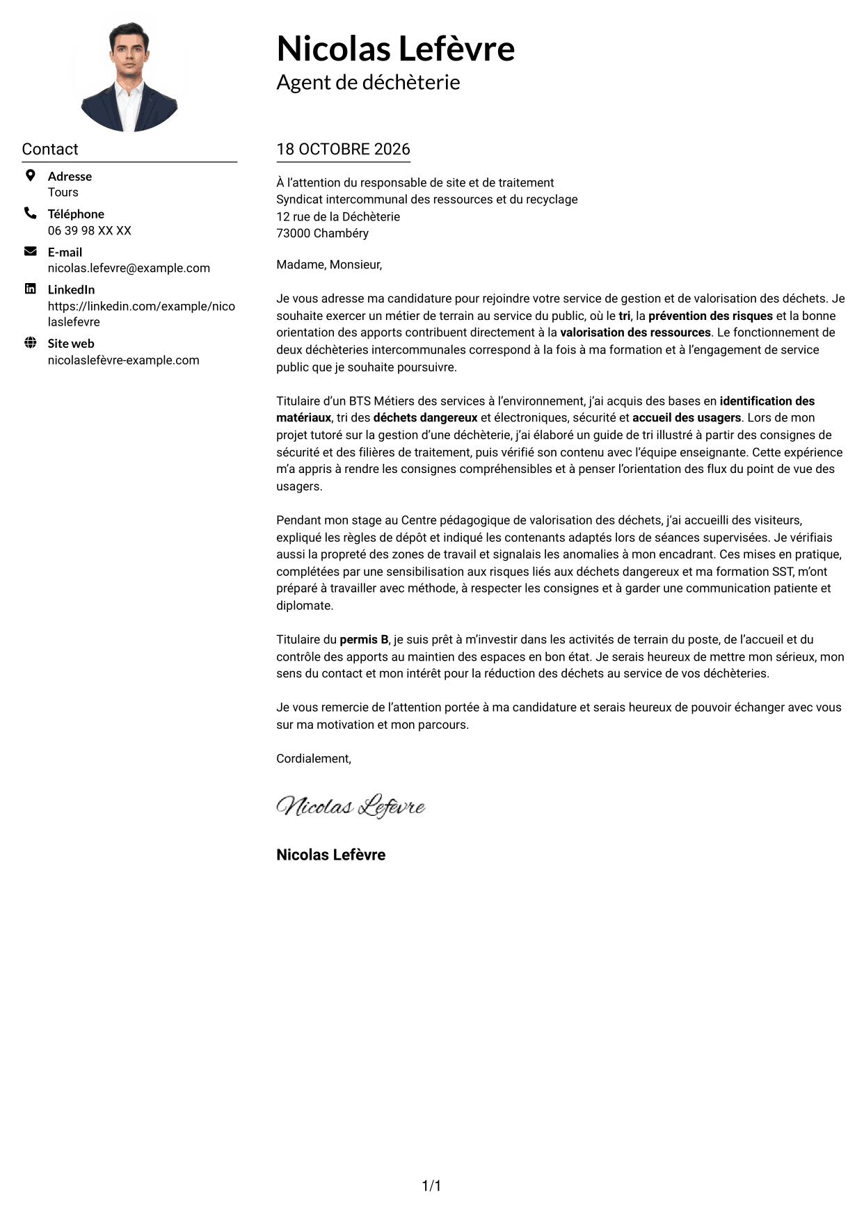 Exemple de lettre de motivation — page 1