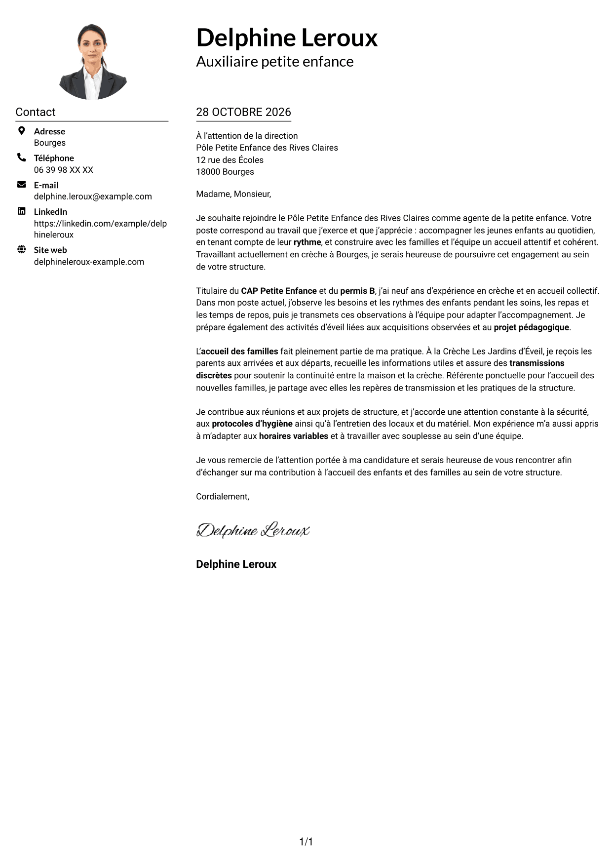 Exemple de lettre de motivation — page 1