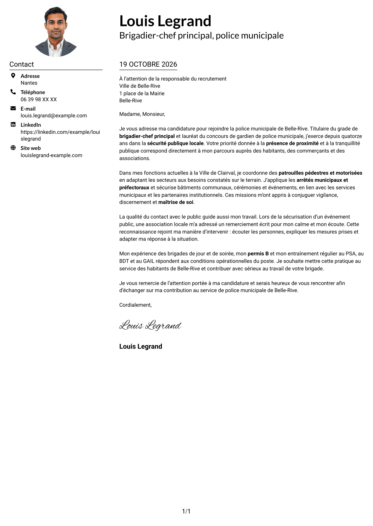 Exemple de lettre de motivation — page 1
