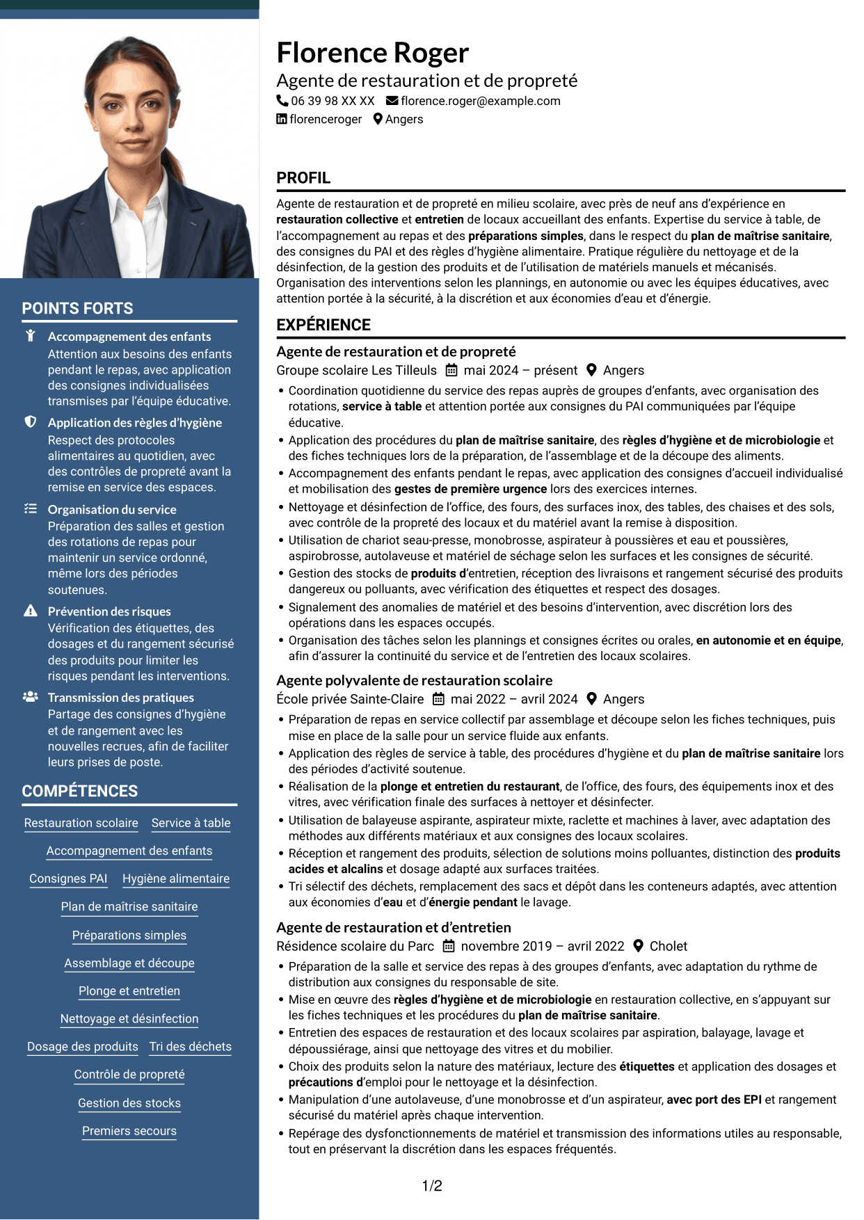 CV Signature (format à colonne latérale colorée avec grande photo) : Agent de restauration et de propreté - Restauration scolaire, page 1