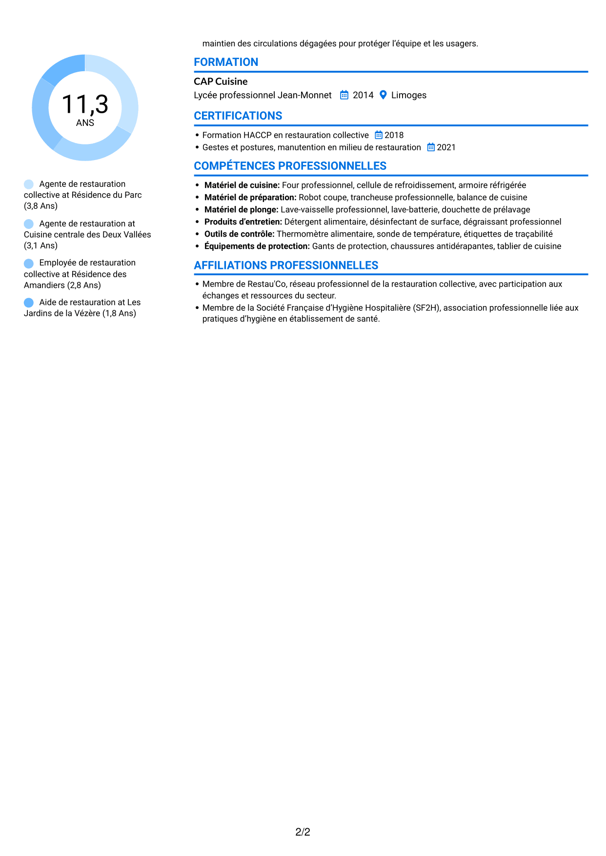 CV Audacieux (format à deux colonnes avec accents colorés et photo) : Agent de restauration - Restauration collective, page 2