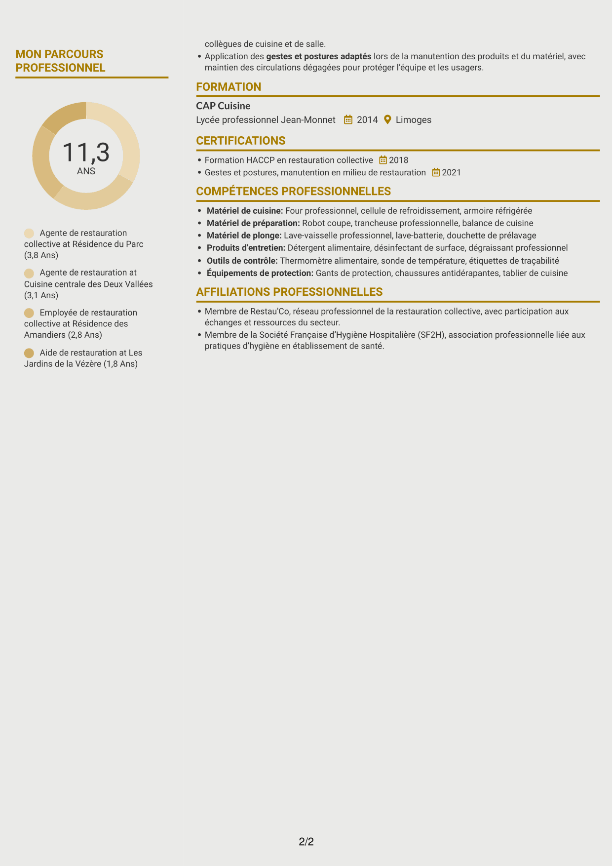 CV Dynamique (format à deux colonnes avec icônes) : Agent de restauration - Restauration collective, page 2