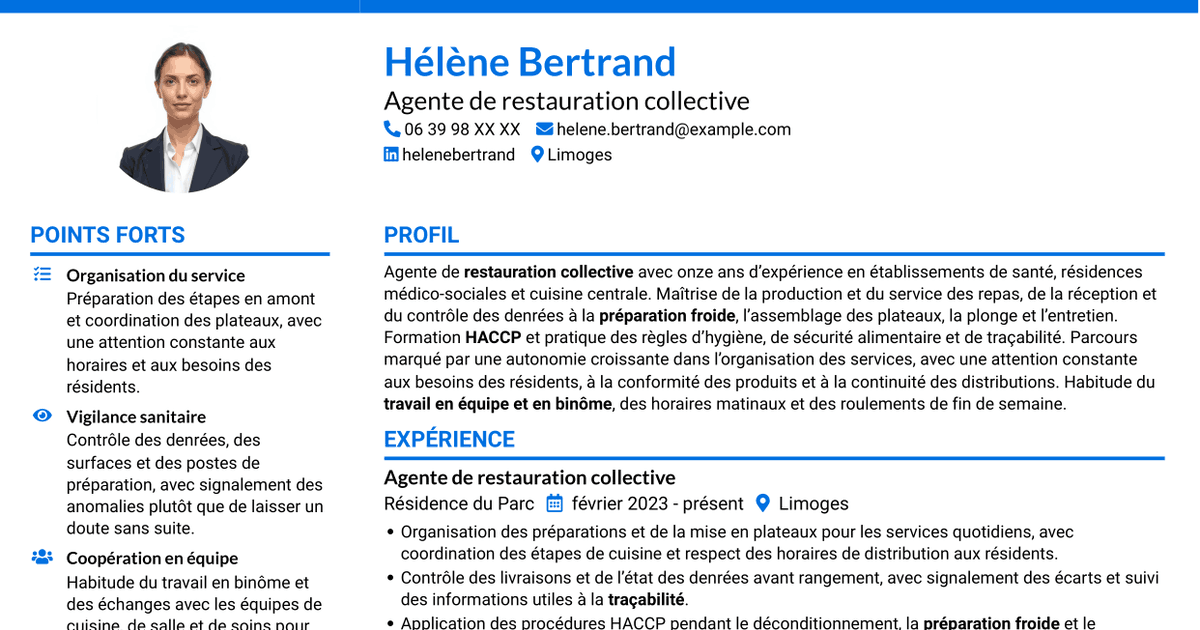7 modèles de CV pour Agent de restauration - Restauration collective, avec exemples