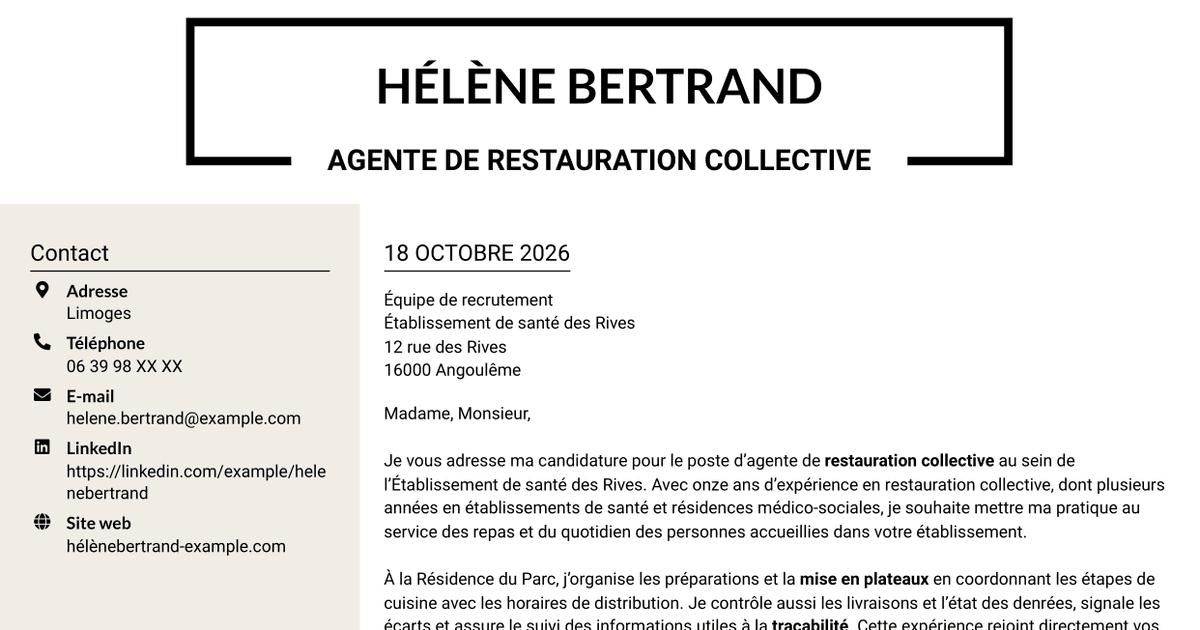 7 modèles de lettre de motivation pour Agent de restauration - Restauration collective, avec exemples