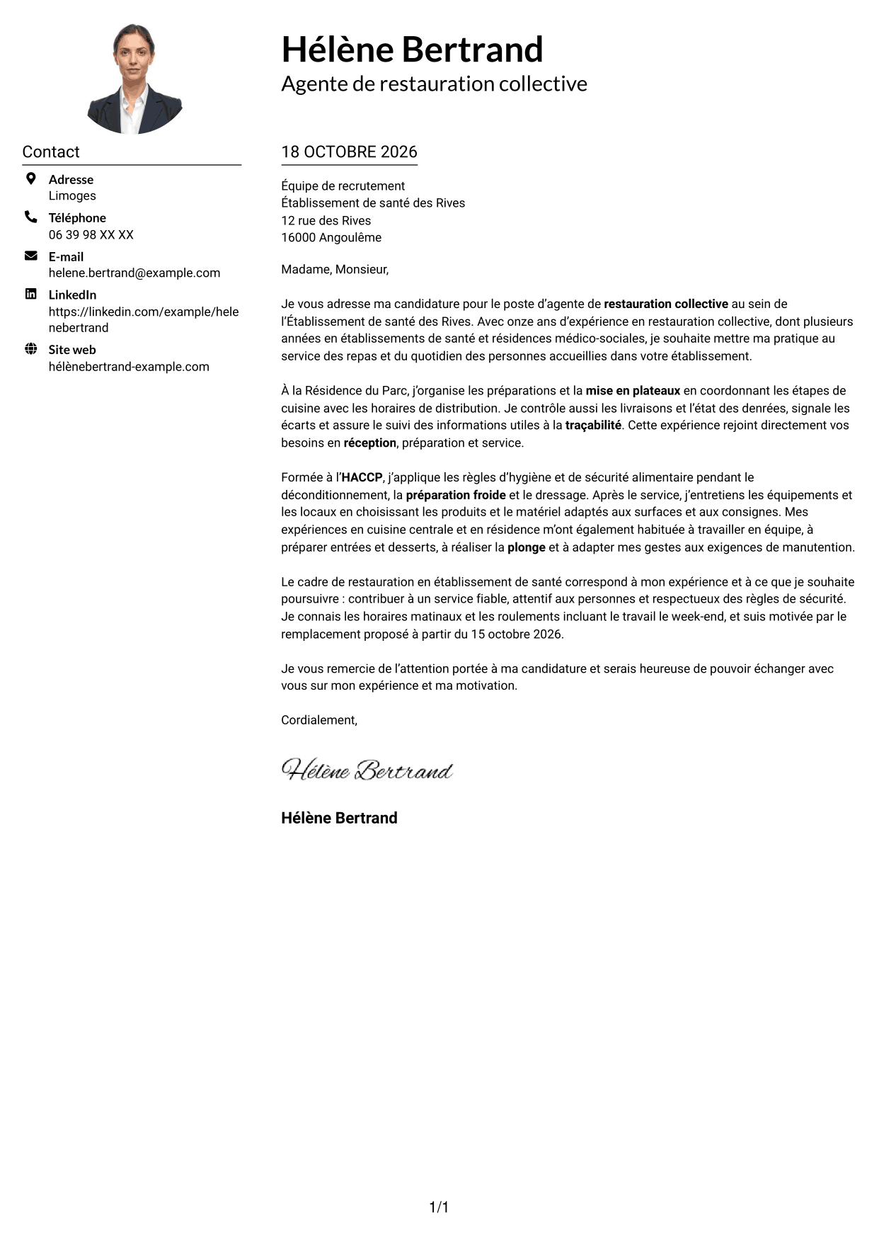 Exemple de lettre de motivation — page 1