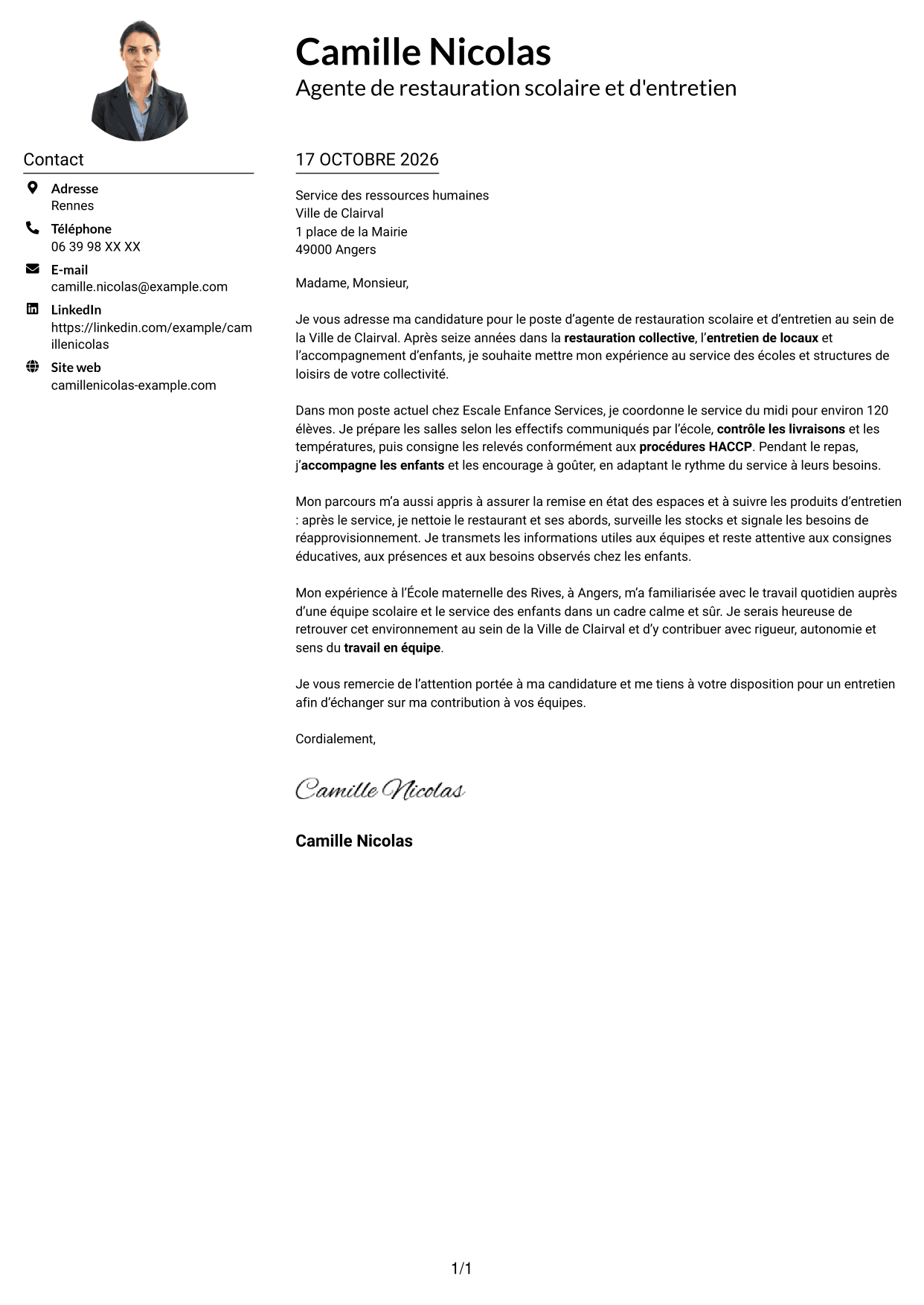 Exemple de lettre de motivation — page 1