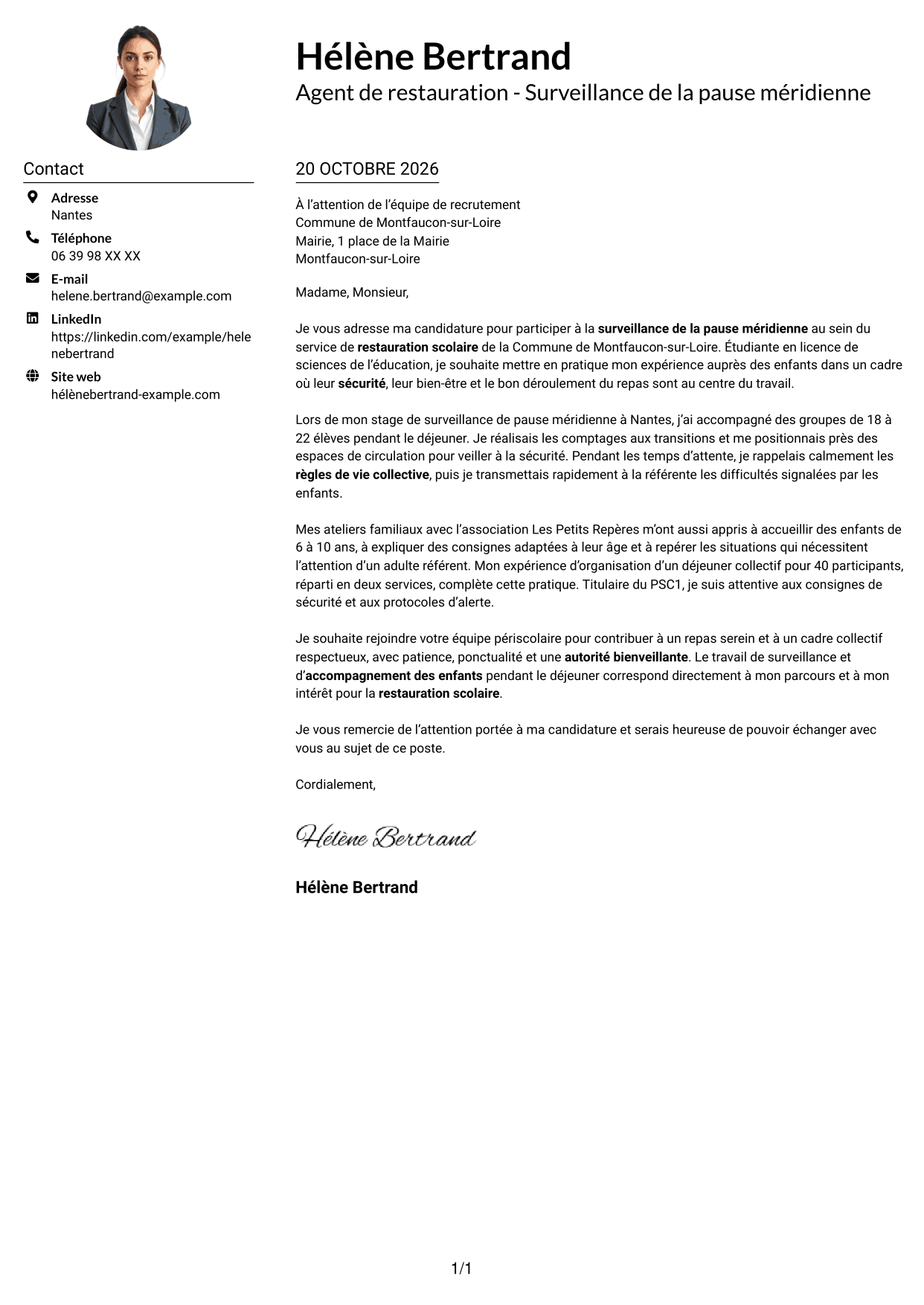 Exemple de lettre de motivation — page 1