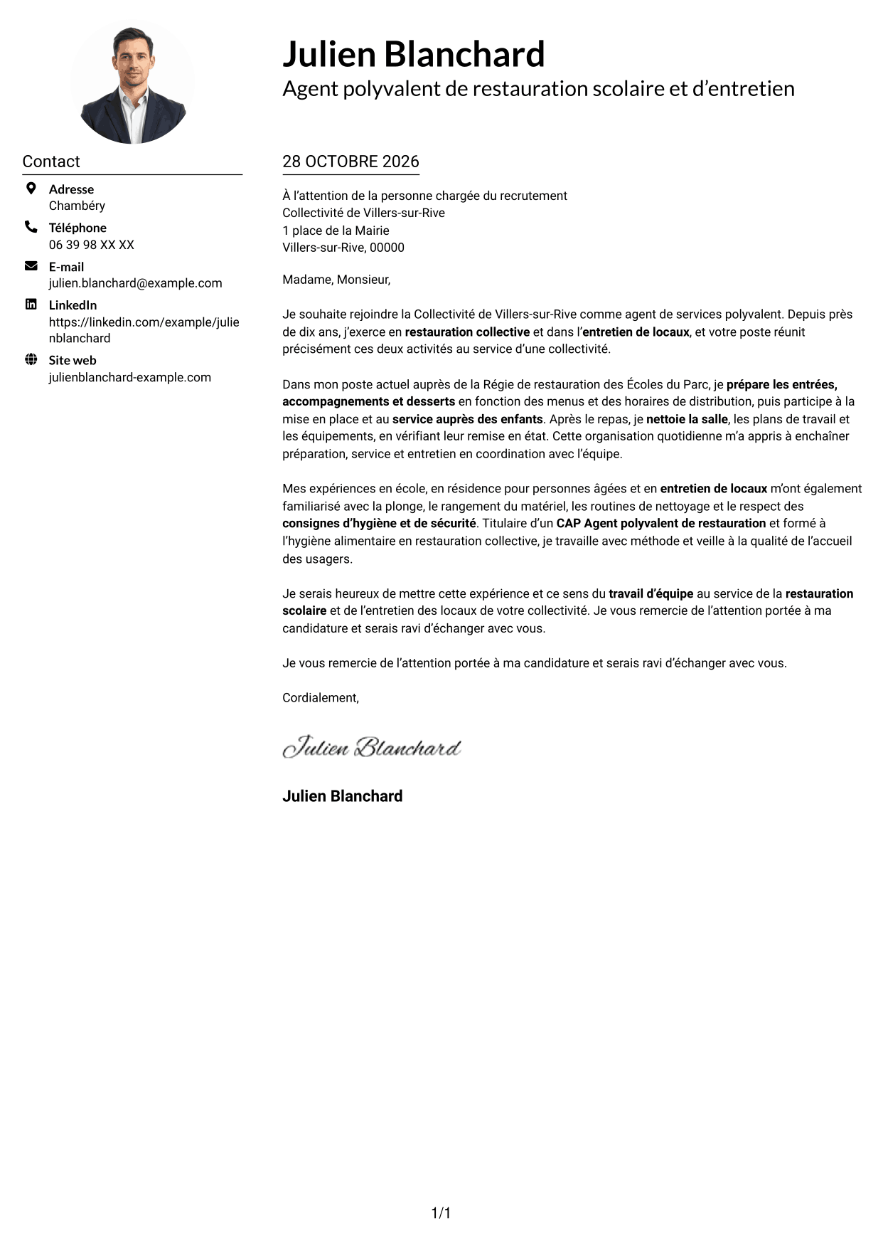 Exemple de lettre de motivation — page 1