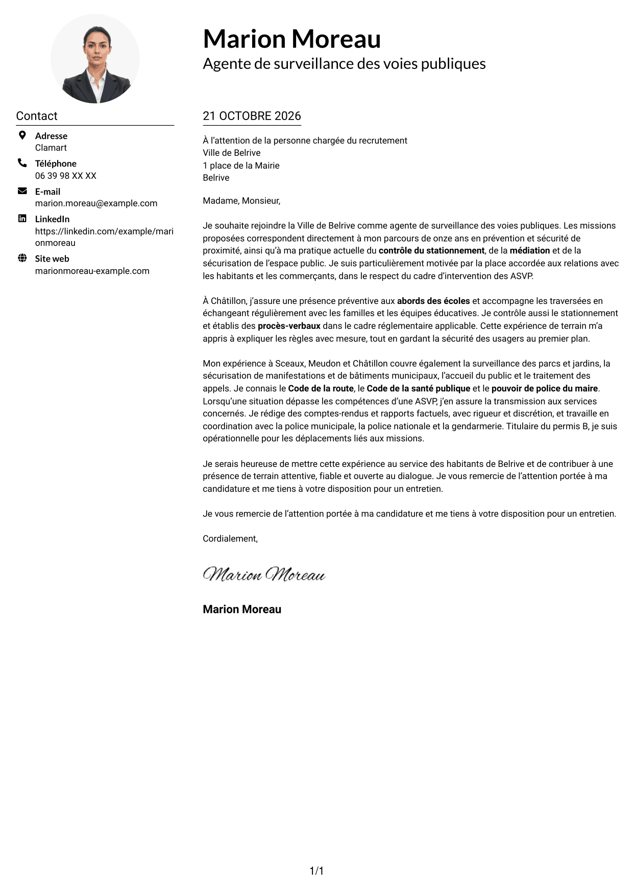 Exemple de lettre de motivation — page 1